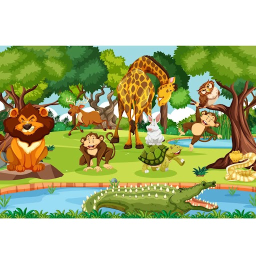 Animals in Jungle Kids Room Wallpaper, Customised 80 inches x 112 inches Entertainment Look Wallpapers - 62 Sq. Ft Image 03