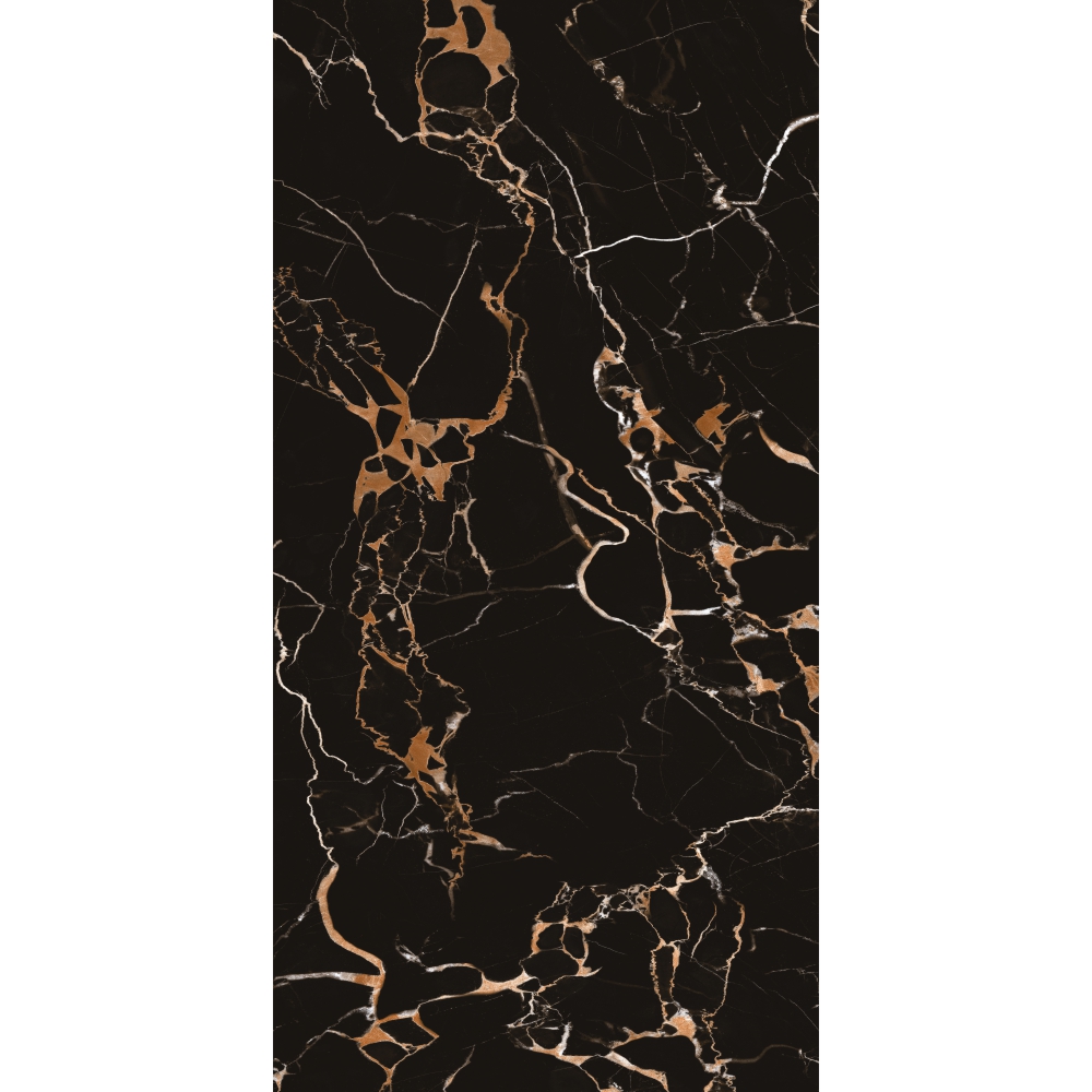 Black Potro Hi-Gloss Plus 1200x600 mm Marble High Gloss Finish GVT Tile - 9 mm| Image 3