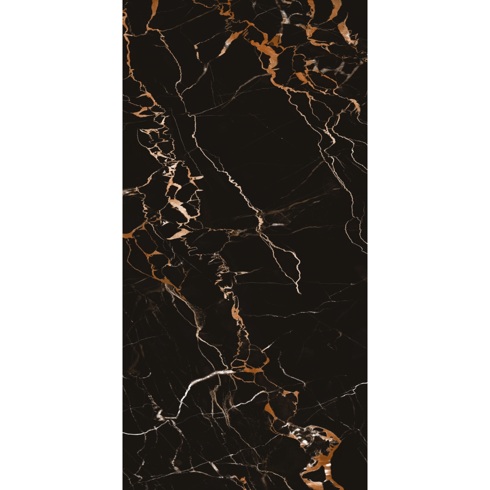 Black Potro Hi-Gloss Plus 1200x600 mm Marble High Gloss Finish GVT Tile - 9 mm| Image 4