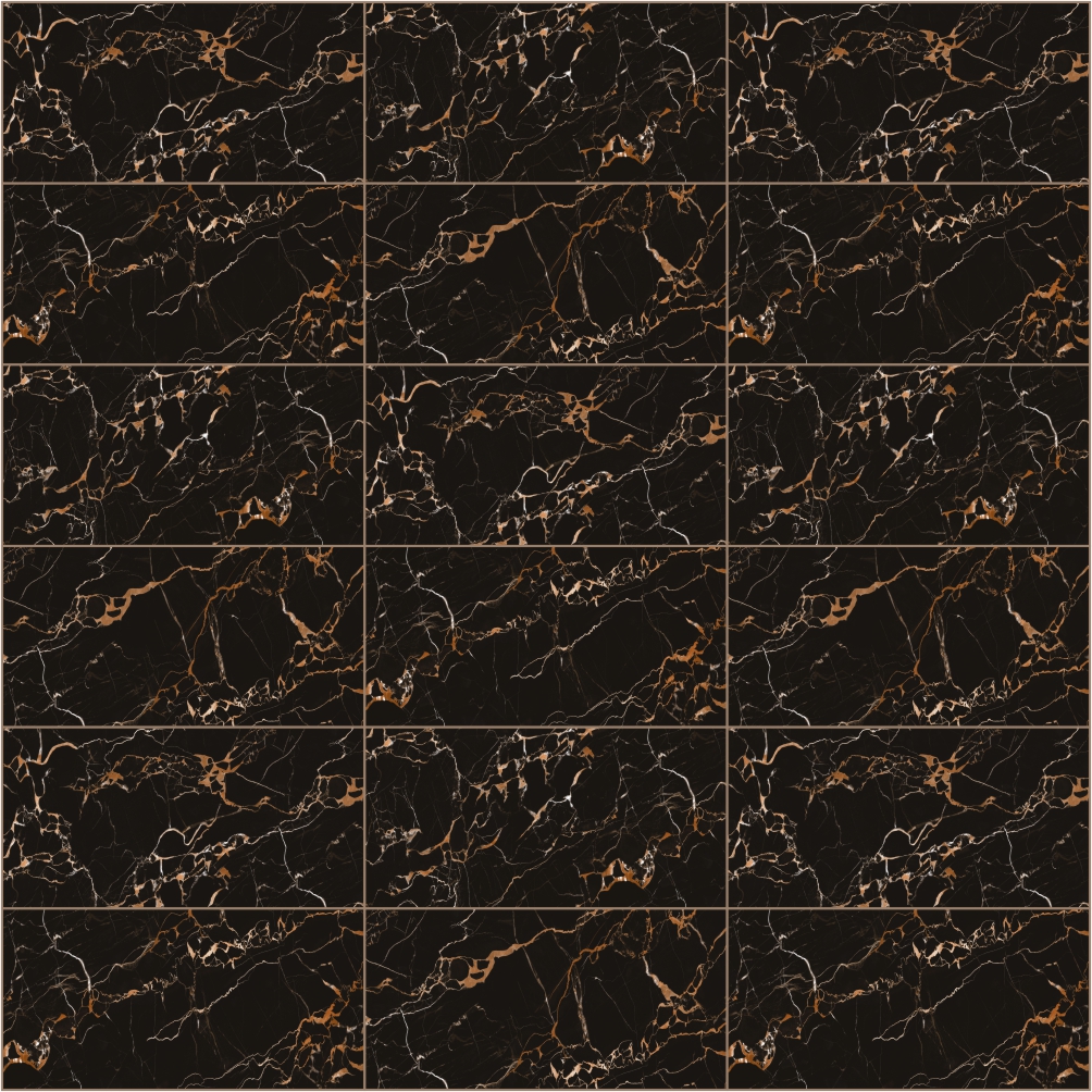 Black Potro Hi-Gloss Plus 1200x600 mm Marble High Gloss Finish GVT Tile - 9 mm| Image 5