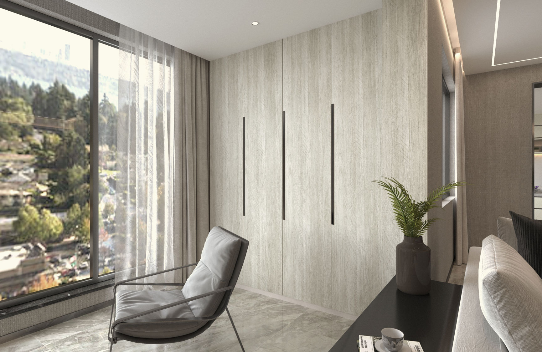 A Wardrobe cabinate application image of a ES 1683 Cream Decorative Laminate of 1.25 mm with a Texture finish available at Material Depot in Bangalore