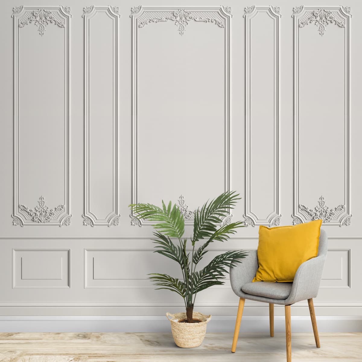 Product Application image of White Canvas 3D Moulding 3D look Wallpaper in Living Room