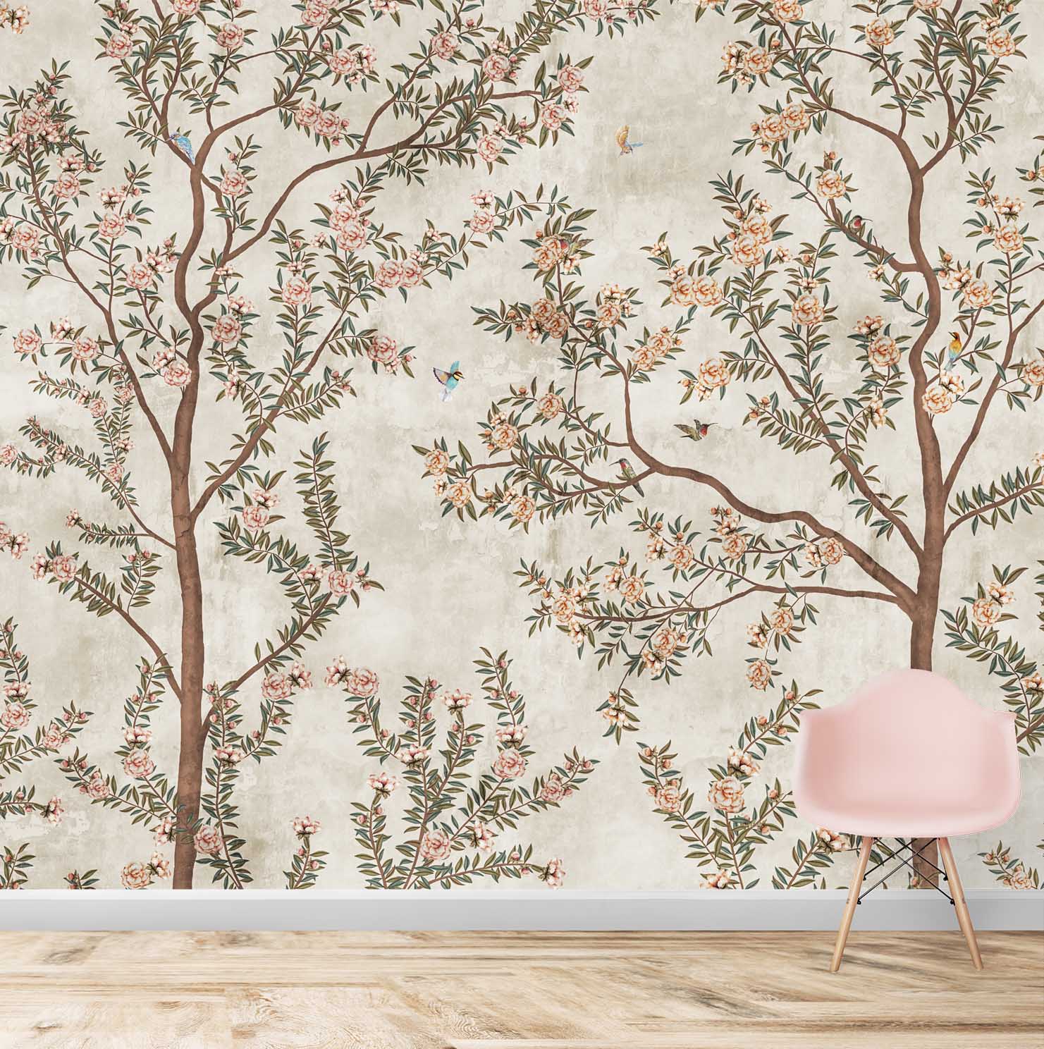 A close-up of a700112 - Chinoiserie Pattern Wallpaper for Walls, Customised Indrani Series Canvas Tropical Design (Customised Size Wallpaper )available at Material Depot in Bangalore