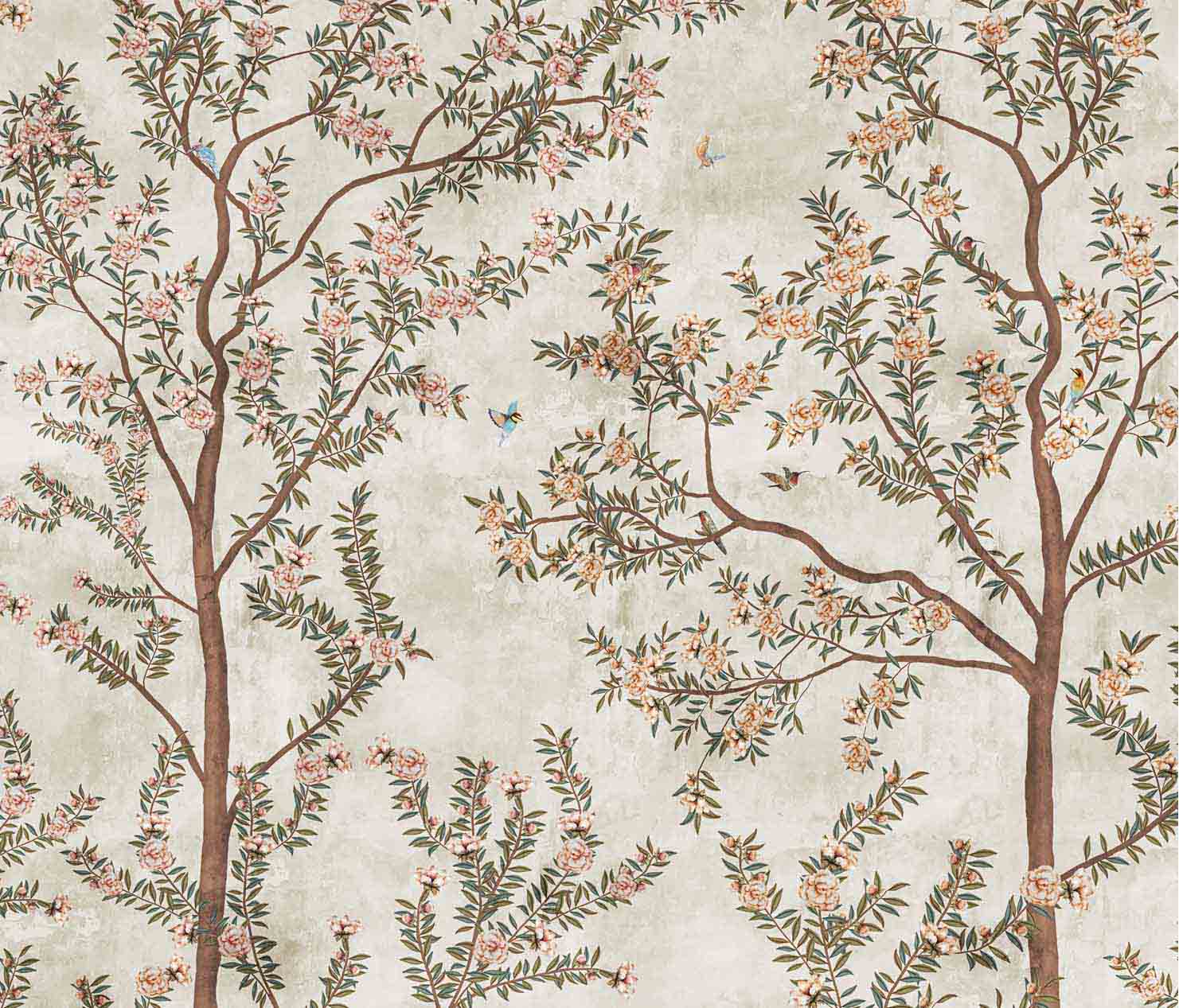 A close-up of aChinoiserie Pattern Wallpaper for Walls, Customisedavailable at Material Depot in Bangalore