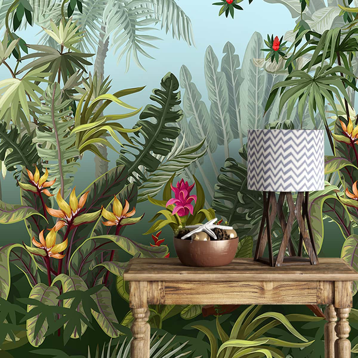 A close-up of a701311 - Colorful Tropical Theme Jhurmut Wallpapers, Customised Indrani Series Soft Feel Tropical Design (Customised Size Wallpaper )available at Material Depot in Bangalore