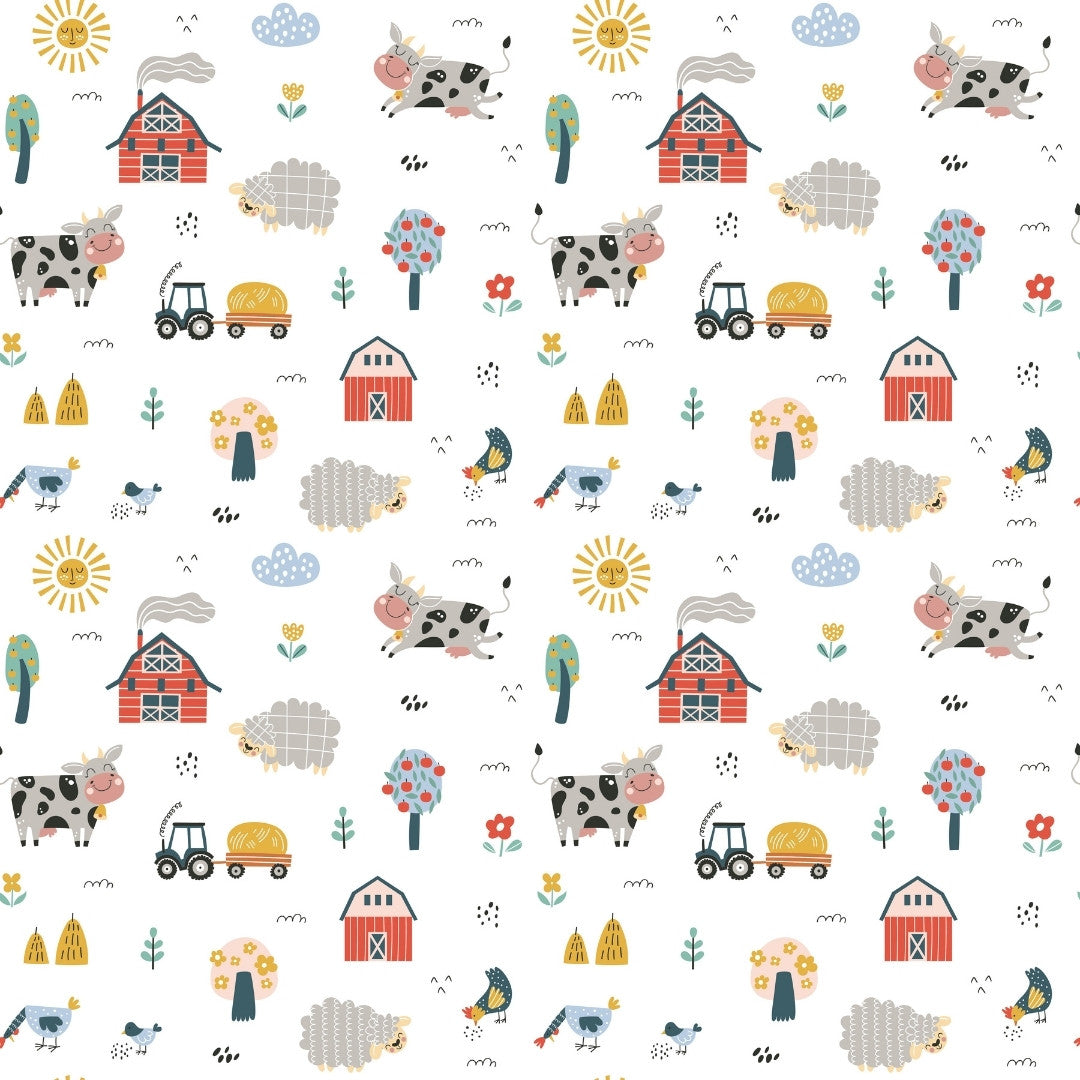 A close-up of aCute Farm Animals and Tractors, Kids Wallpaper, Customised Sparkla N Shine Series Entertainment Design (Customised Size Wallpaper) with a finish available at Material Depot in Bangalore