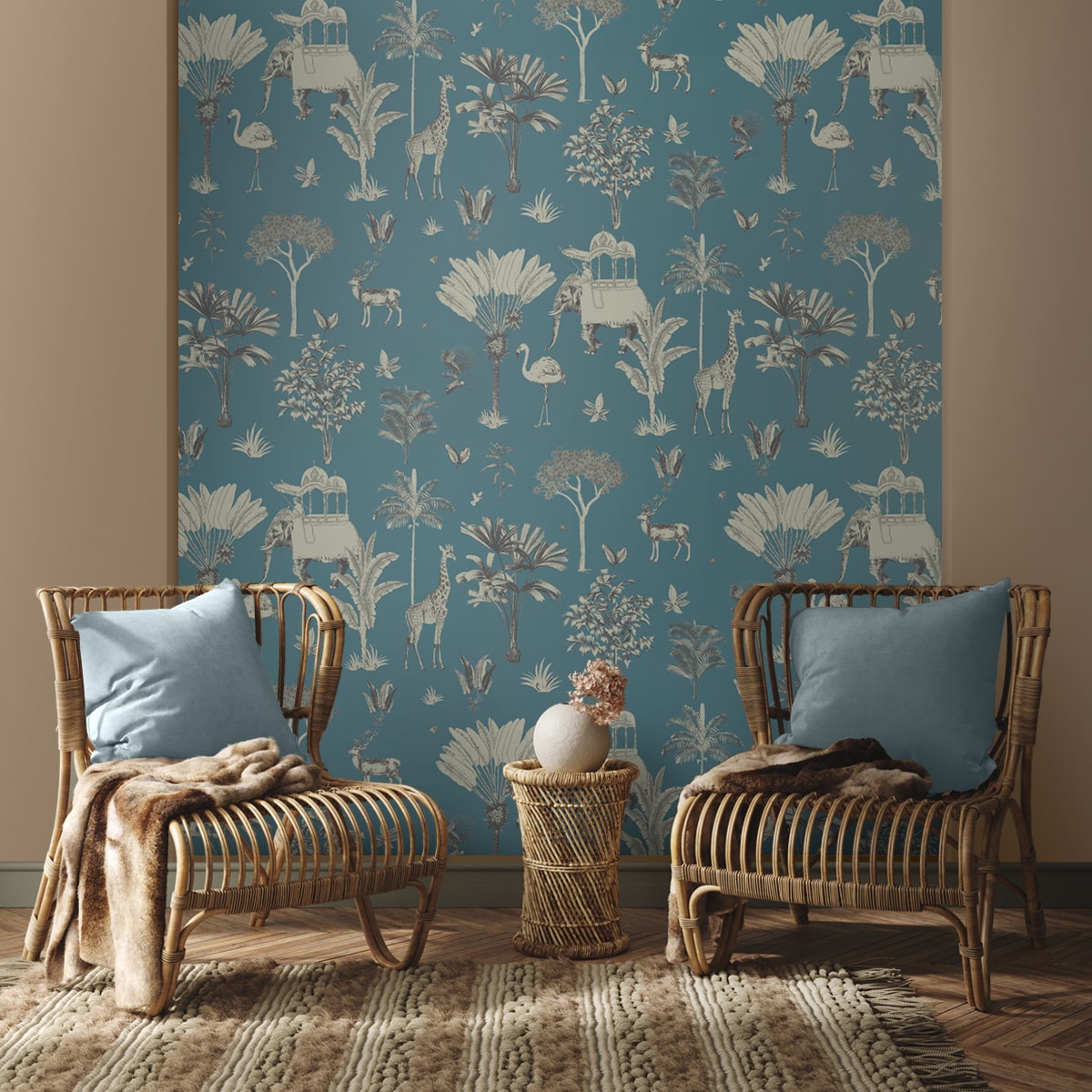 A close-up of aItihaas, Indian Theme Room Wallpaper, Blue Sukoon Series Patterned Design (Customised Size Wallpaper) with a finish available at Material Depot in Bangalore