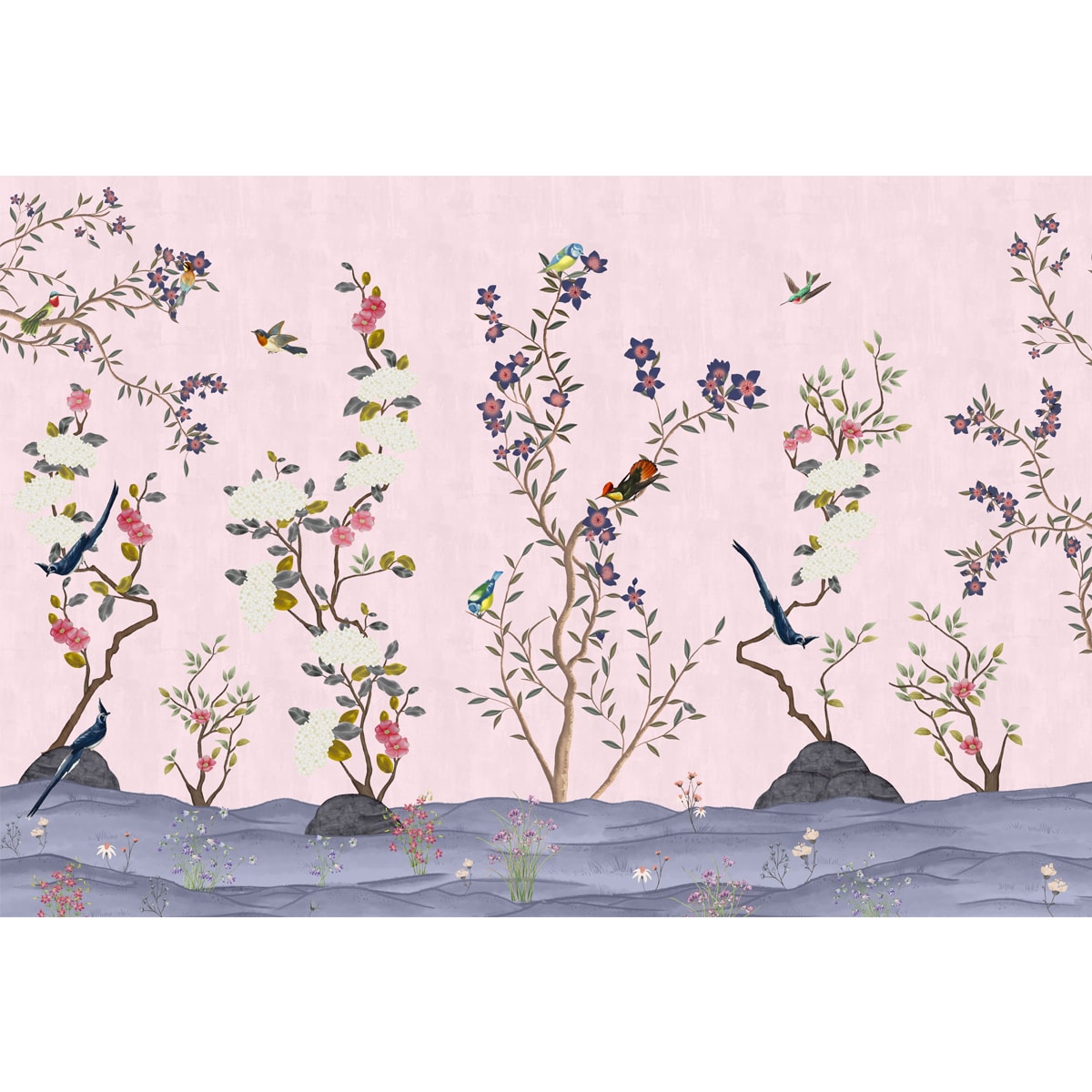 A close-up of aPink Chinoiserie Pattern Wallpaper for Wallsavailable at Material Depot in Bangalore