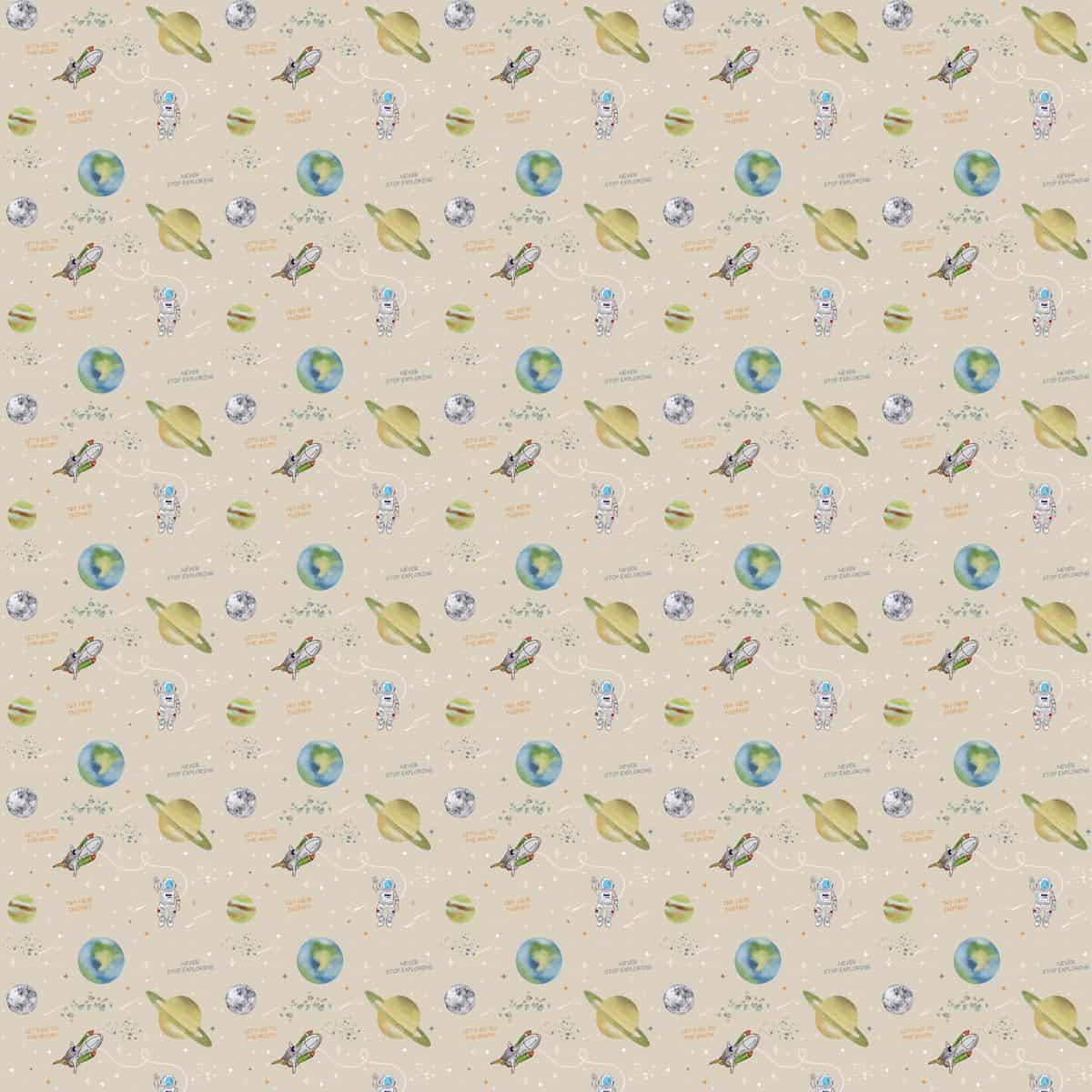 A close-up of aPlanets of Wonder: Stellar Space Wallpaper, Sage Sand 19.6 Inches(W) x 420 Inches(H) Sparkla N Shine Series Patterned Patterned - 57 Sq. Ft. with a finish available at Material Depot in Bangalore