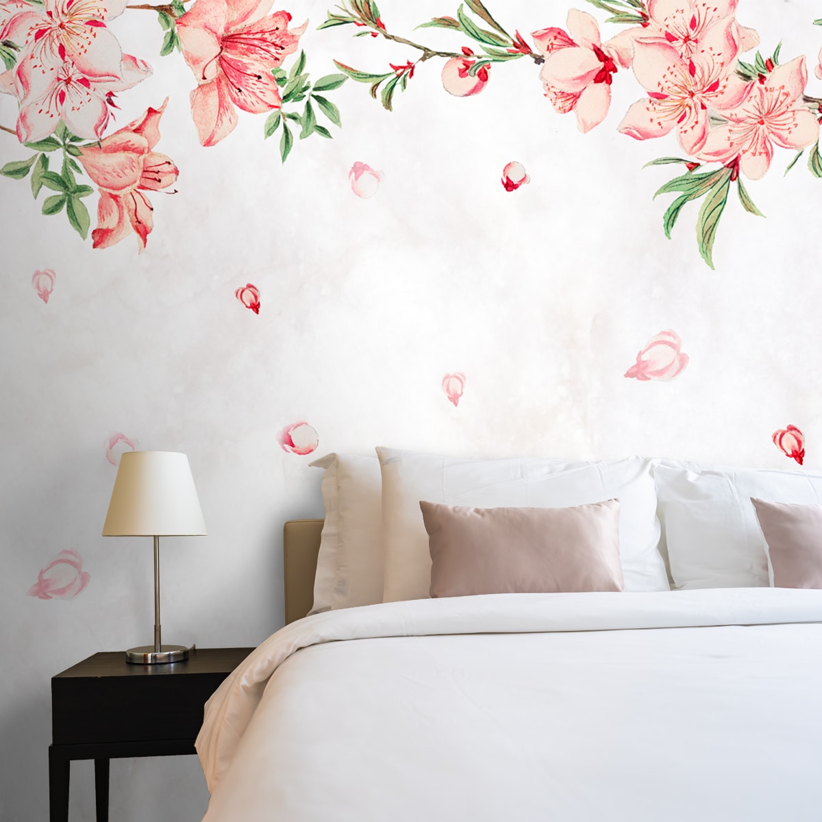 LVIN Pink Cherry Flower Blossom Floral Decal Wall Stickers For