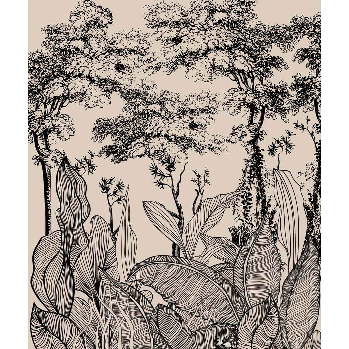 A close-up of aTropical Lineage Jungle Line Art Wallpaper for Roomsavailable at Material Depot in Bangalore