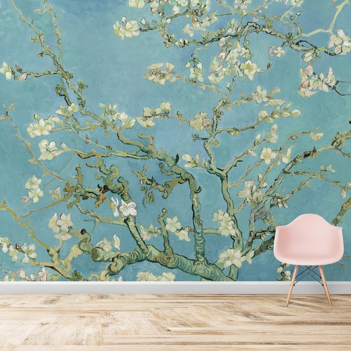 A close-up of aVincent Van Gough Almond Blossom Painting Wallpaper for Wall Indrani Series Canvas Tropical Design (Customised Size Wallpaper )available at Material Depot in Bangalore