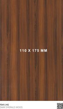 A close-up of a Brown 7041 HG Dark Emerald Wood with a High Gloss finish Liner Laminate available at Material Depot in Bangalore