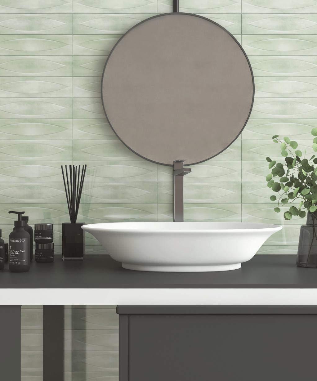 Geometric Wall Tile TL 05749 Tones Irish jade 1 ft x 1 ft Ceramic Glossy Finish - 9 mm | Suitable for Living Room, Bedroom, Kitchen, Bathroom | Image 3