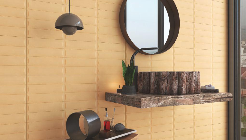 Geometric Wall Tile TL 05753 B Tones Ridge Caramel 1 ft x 1 ft Ceramic Matte Finish - 9 mm | Suitable for Living Room, Bedroom, Kitchen, Bathroom | Image 3