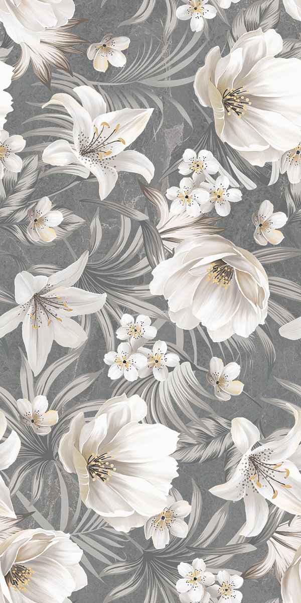 Floral Wall Tile TL 05509 B Lisburn Grey Decor 2 ft x 4 ft Vitrified Lush Plus Matte Finish - 9 mm | 4 Random Design | Suitable for Living Room, Bedroom, Bathroom, Kitchen | Image 1