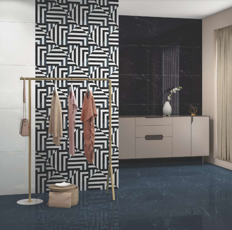 Geometric Floor & Wall Tile TL 05812 B Gravier Soft Geo Decor 2 ft x 4 ft Vitrified High Gloss Finish - 9 mm | Suitable for Living Room, Bedroom, Bathroom | Image 2