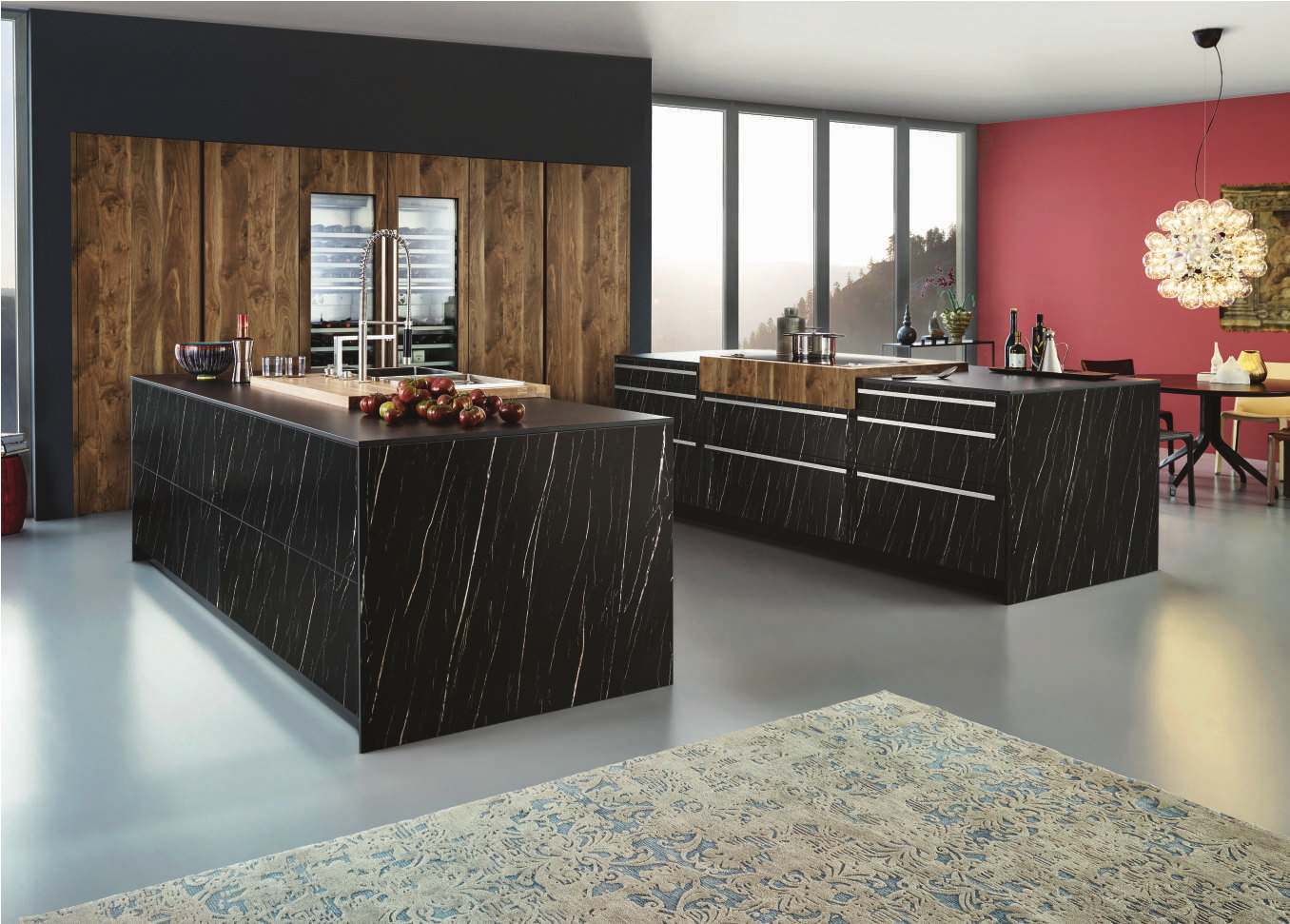 A kitchen cabinate application image of a 1518 Dark Carva Wood Sparkles Wenge PVC Laminate of 1.25 mm with a Texture finish available at Material Depot in Bangalore