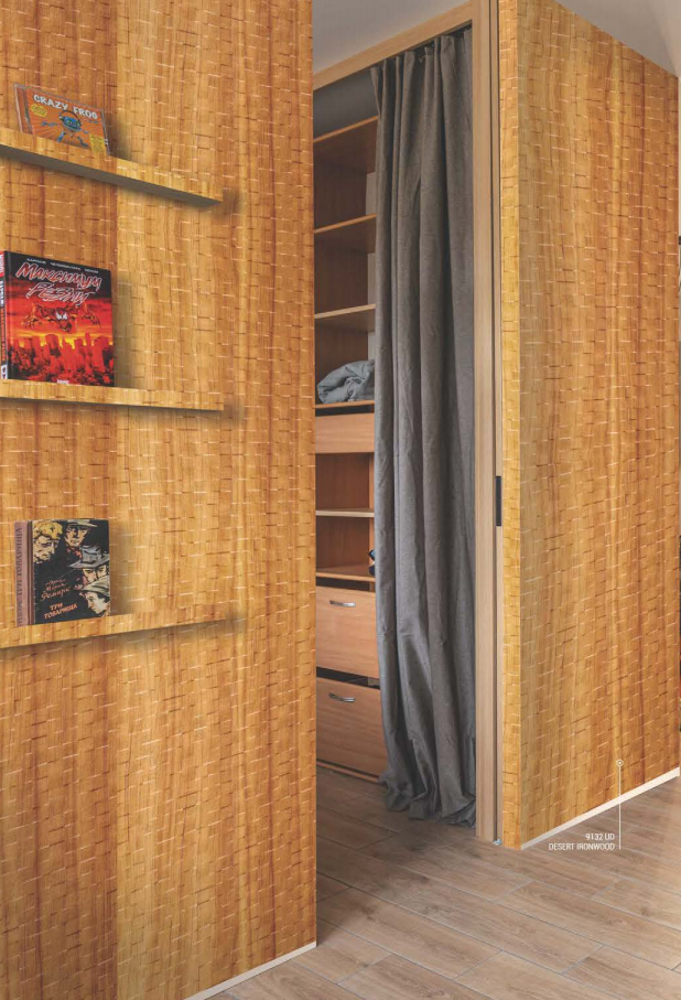 A wardrobe application image of a 9132 UD 9132 UD Desert Ironwood Brown Decorative Laminate of 0.8 mm with a Texture finish available at Material Depot in Bangalore