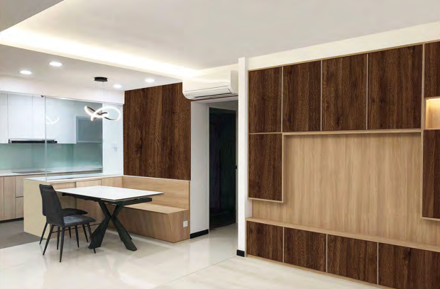 Decorative Laminates mm V000671 Advance Laminates 9160 DB Pacific Walnu applied on a wardrobe cabinate with Brown finish available for sale at Material Depot in Bangalore