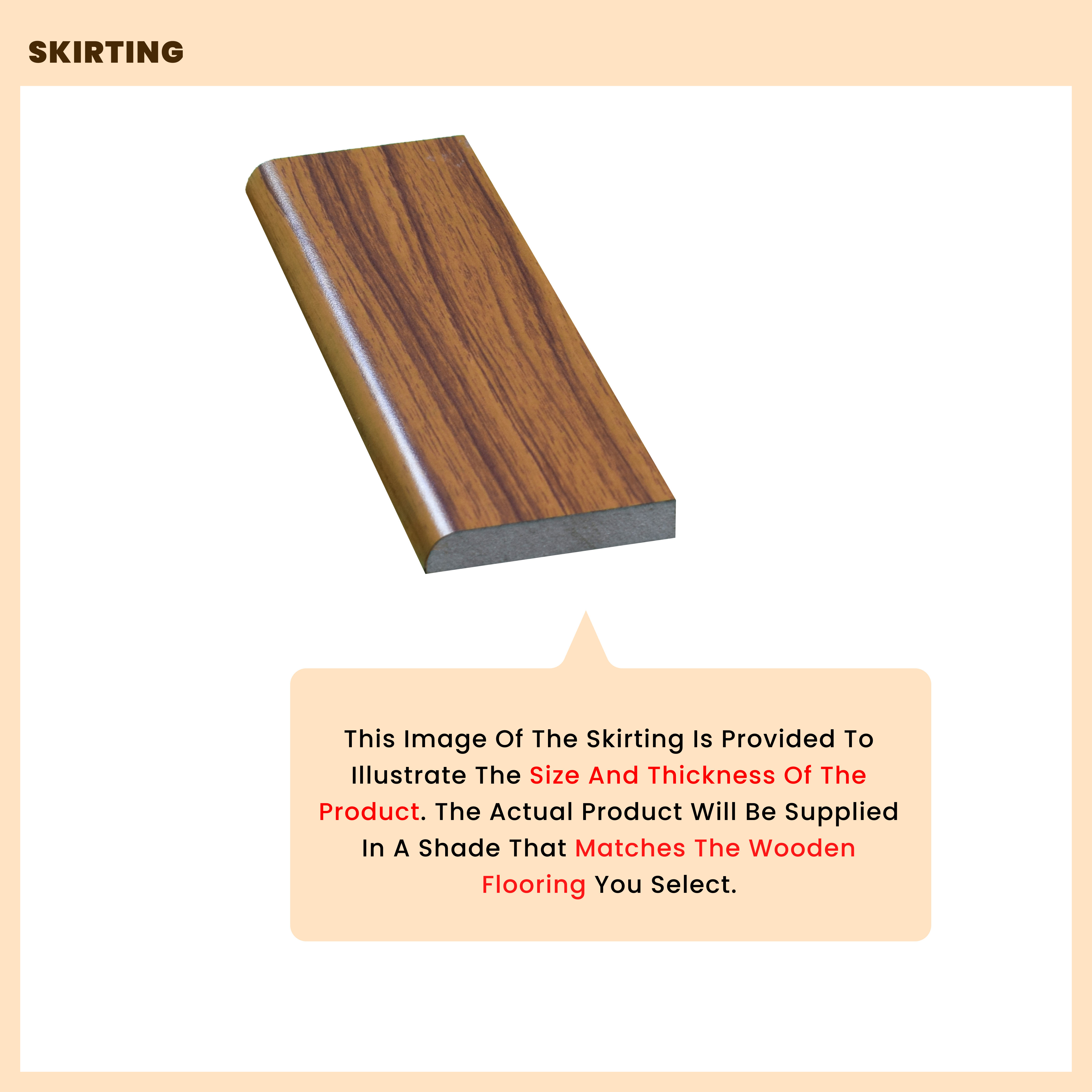 A close-up of a MDF Skirting Timberline TF 00167 D | 8 ft x 4 Inch x 12 mm Compatible for SPC Flooring SP 00091 available at Material Depot in Bangalore