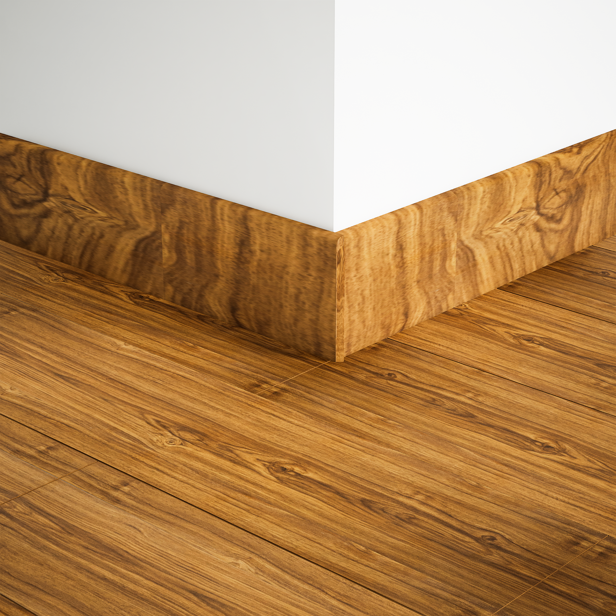 A close-up of a MDF Skirting Aristo PM 00347 D | 8 ft x 2.5 Inch | Compatible for Laminate Wood Floor LF 00242 available at Material Depot in Bangalore