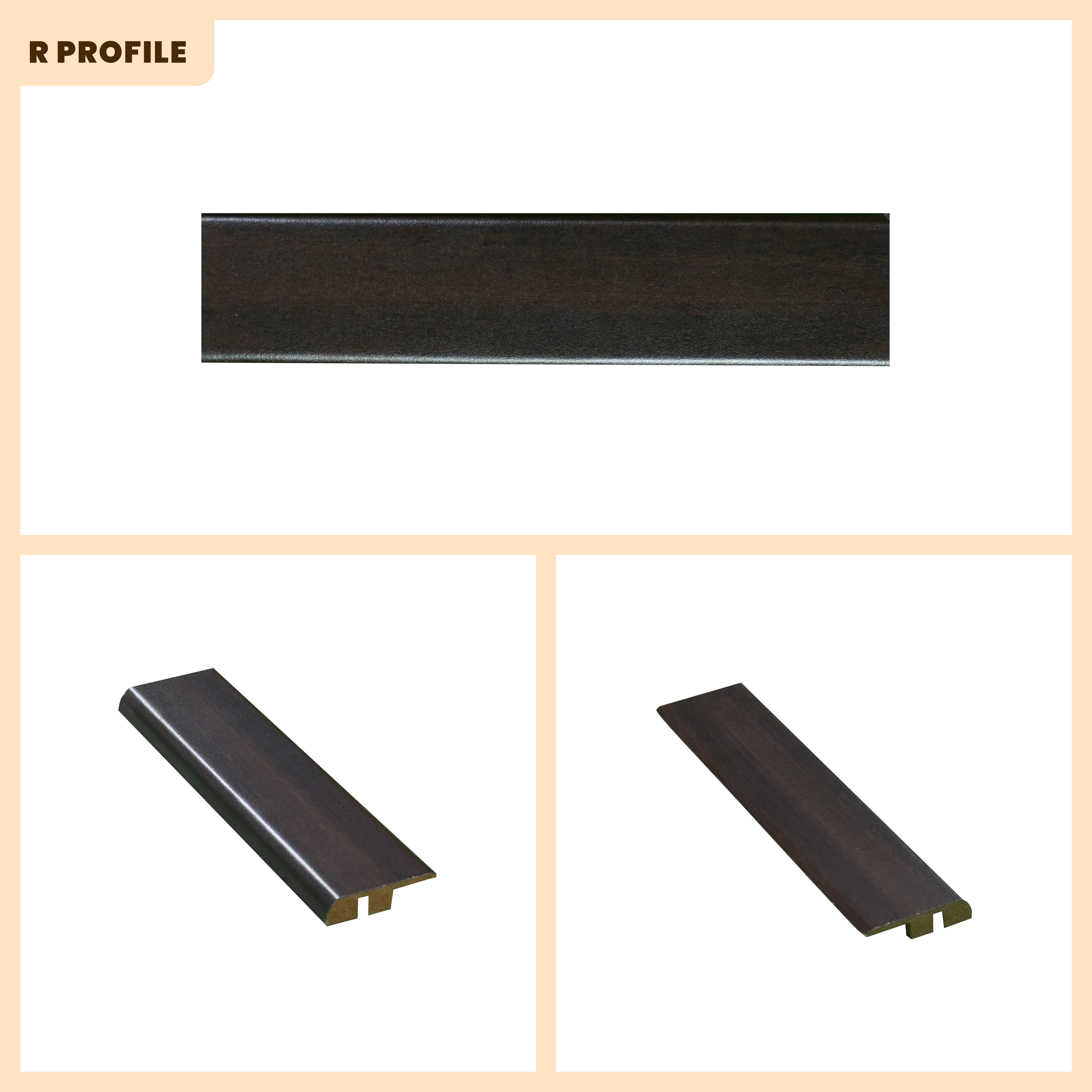 A close-up of a MDF Reducer R Profile Timberline TF 00167 E | 8 ft x 51 mm x 12 mm Compatible for SPC Flooring SP 00091 available at Material Depot in Bangalore