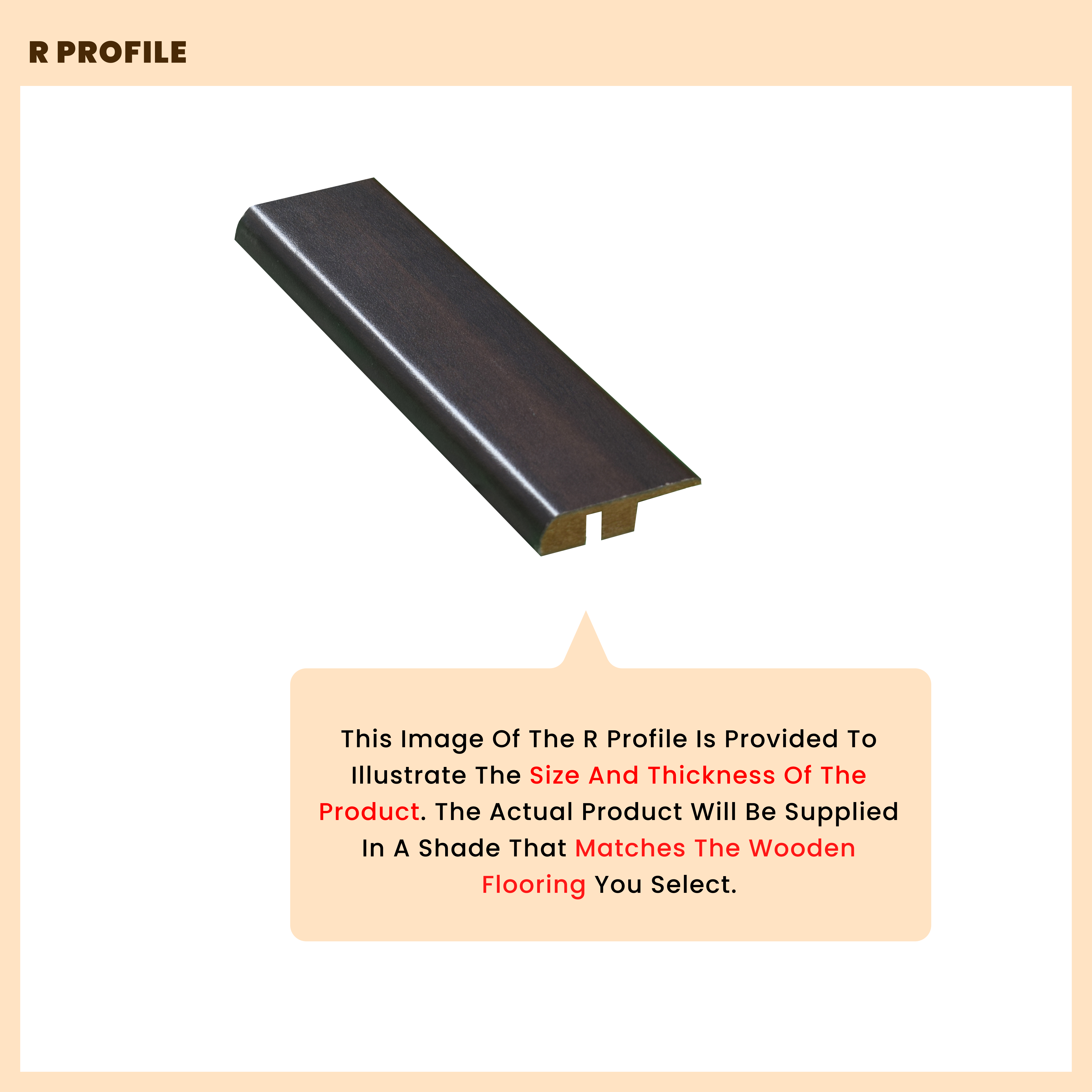 A close-up of a MDF Reducer R Profile Timberline TF 00153 E | 8 ft x 51 mm x 12 mm Compatible for SPC Flooring SP 00077 available at Material Depot in Bangalore