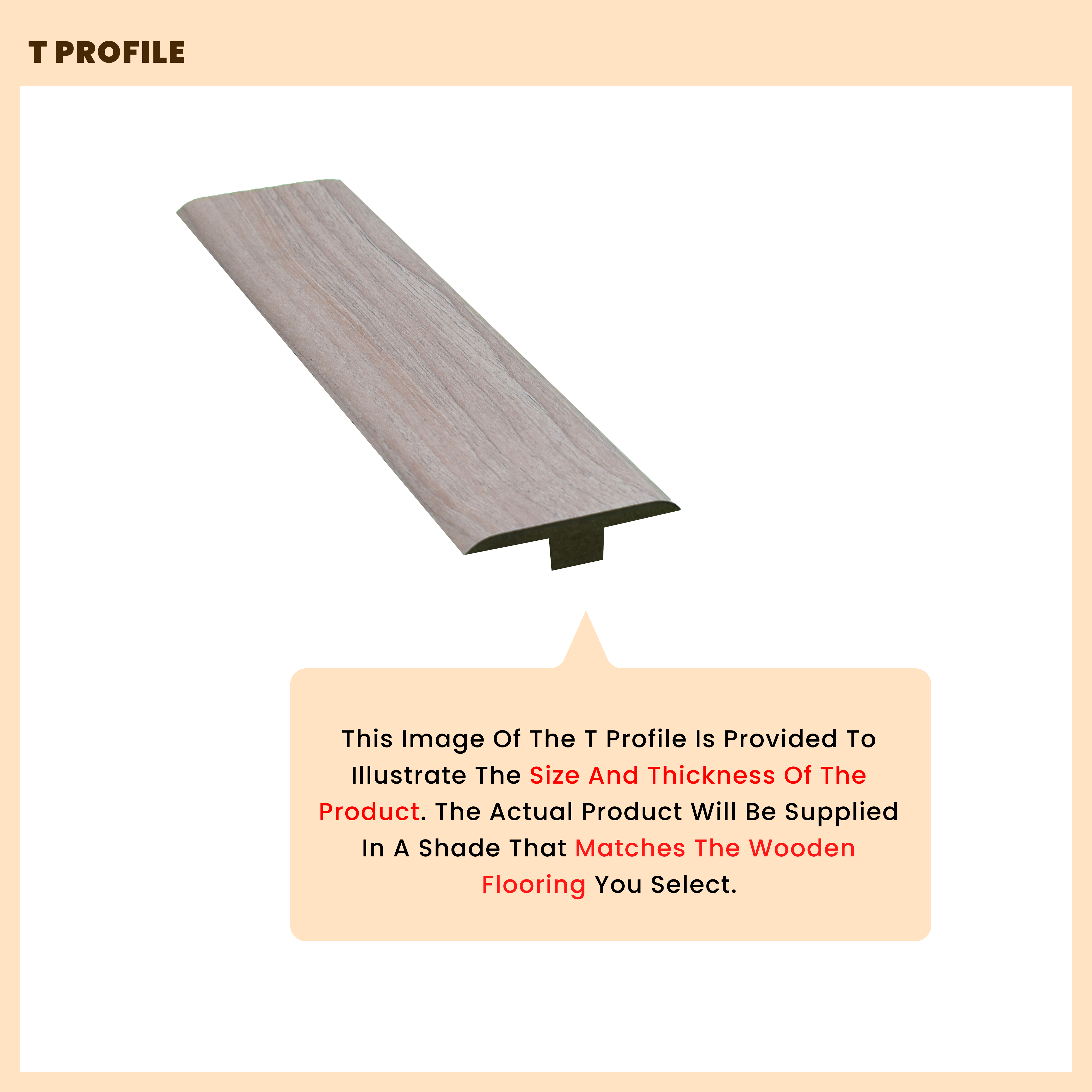 A close-up of a MDF T Profile Timberline TF 00154 F | 8 ft x 51 mm x 12 mm Compatible for SPC Flooring SP 00078 available at Material Depot in Bangalore