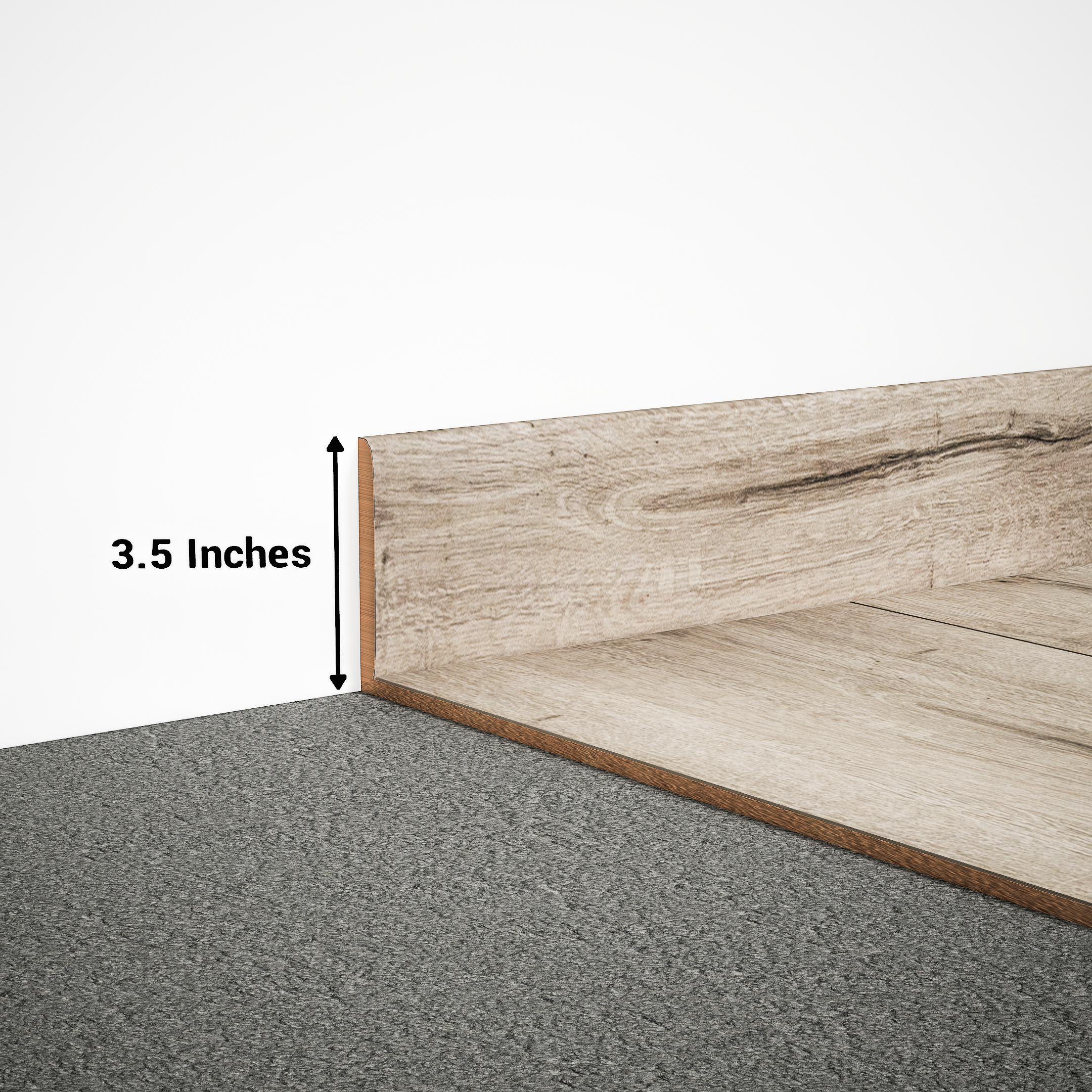 A close-up of a MDF Skirting Aristo Premium PM 00369 F | 8 ft x 3.5 Inch | Compatible for Laminate Wood Floor LF 00246 available at Material Depot in Bangalore