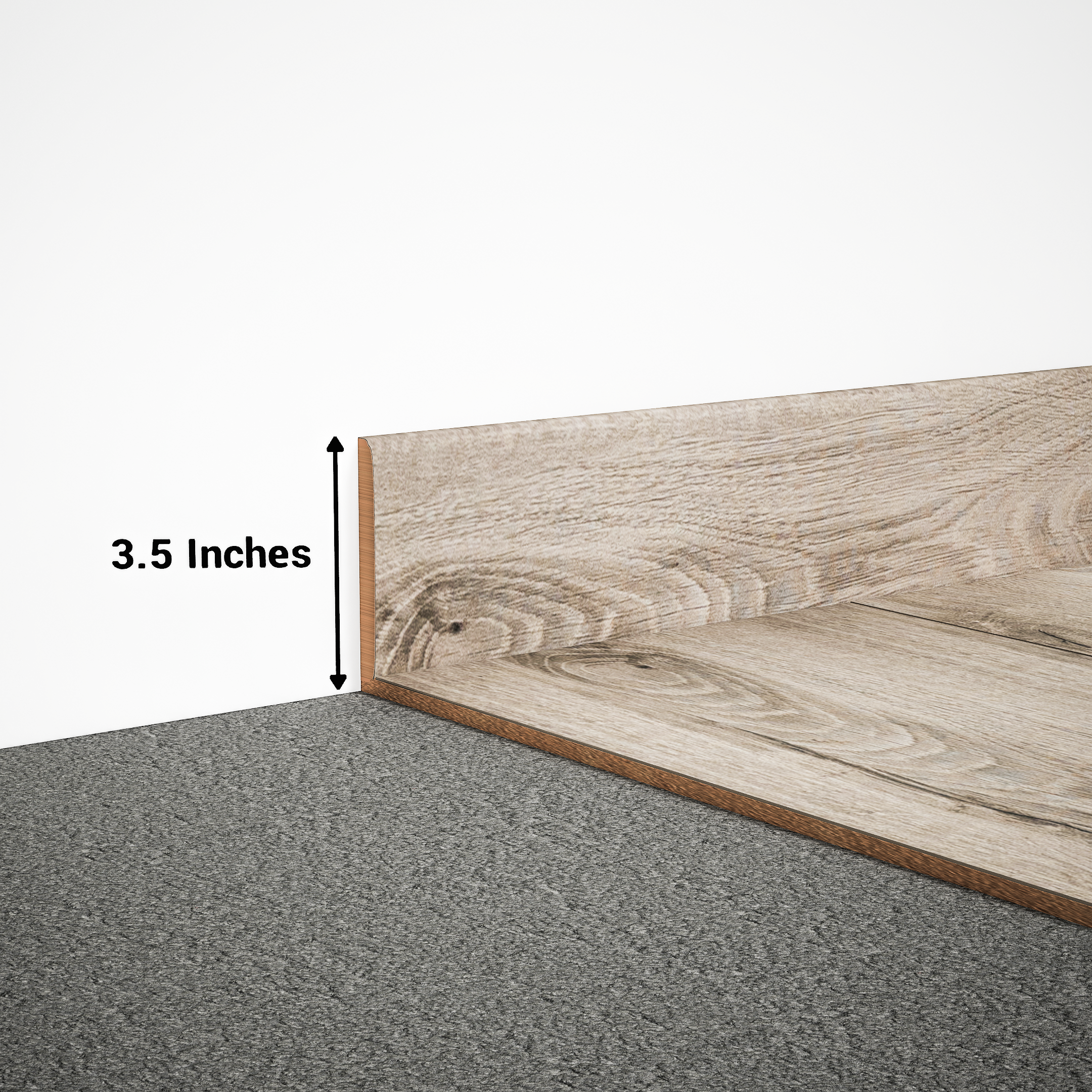 A close-up of a MDF Skirting Aristo Premium PM 00370 F | 8 ft x 3.5 Inch | Compatible for Laminate Wood Floor LF 00248 available at Material Depot in Bangalore