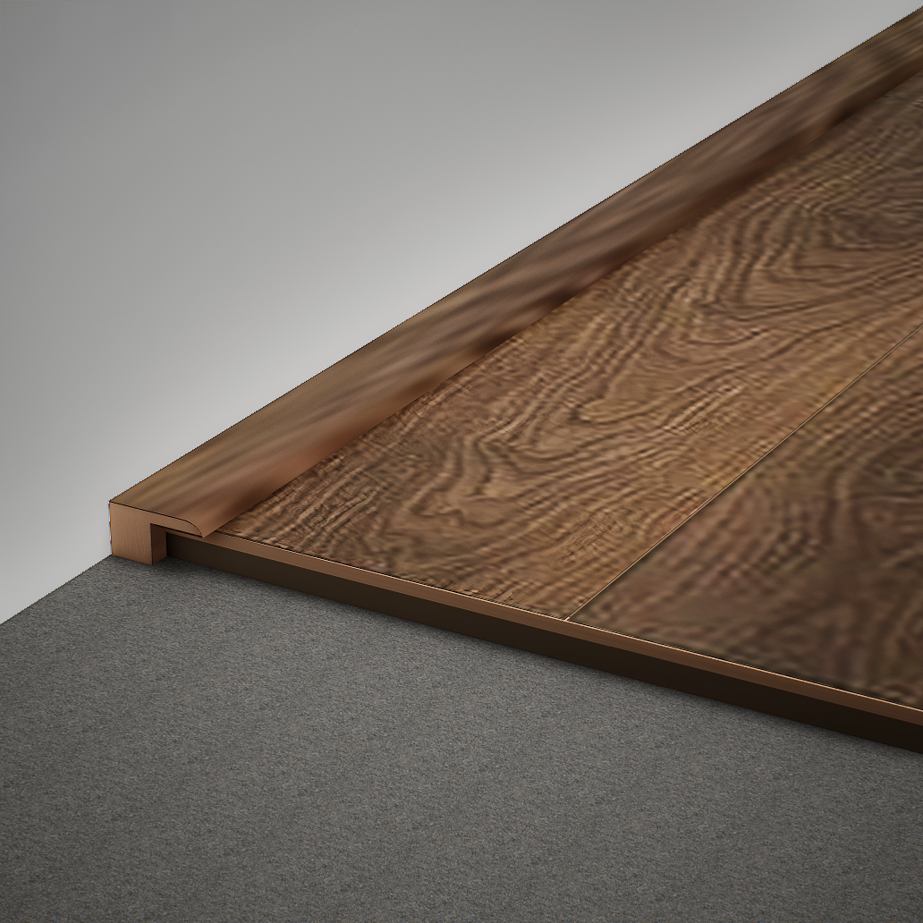 A close-up of a MDF Edge Profile Aristo Premium PM 00370 S | 8 ft x 16 mm x 12 mm | Compatible for Laminate Wood Floor LF 00248 available at Material Depot in Bangalore