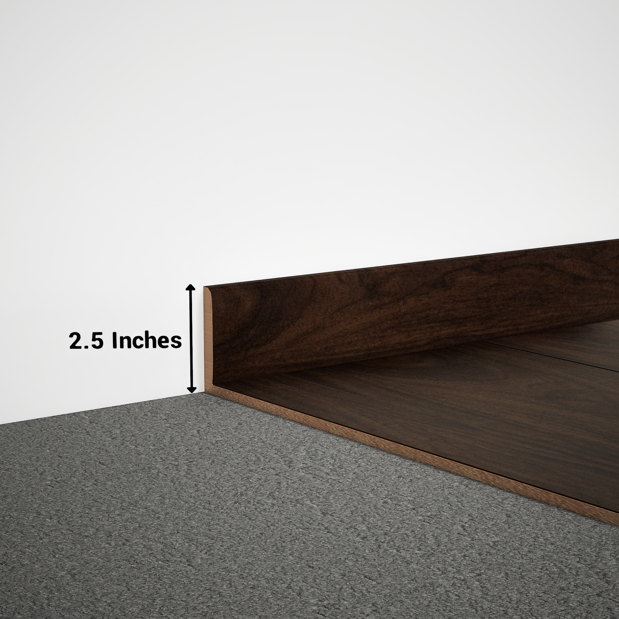 A close-up of a MDF Skirting Aristo Premium PM 00365 D | 8 ft x 2.5 Inch | Compatible for Laminate Wood Floor LF 00250 available at Material Depot in Bangalore