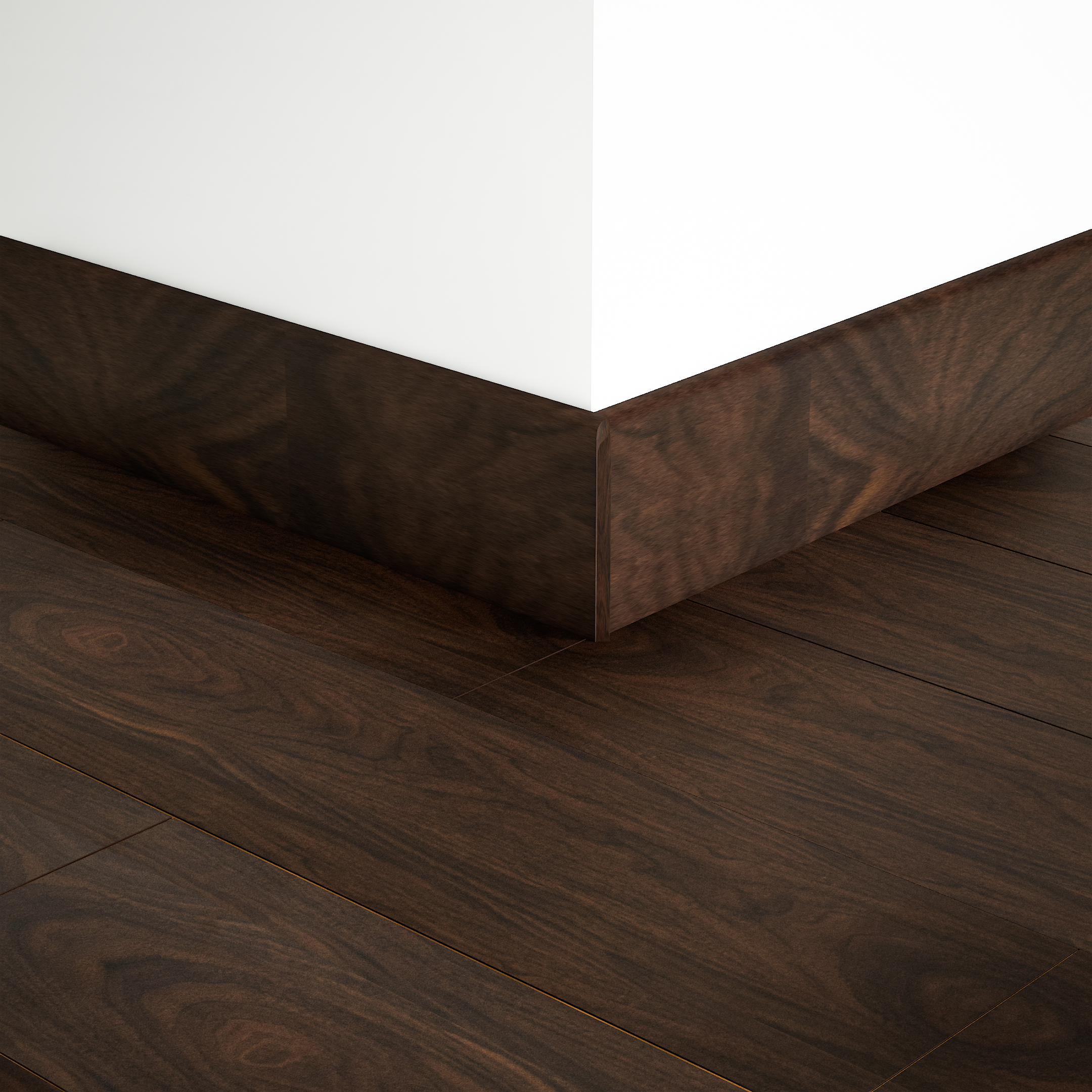 A close-up of a MDF Skirting Aristo Premium PM 00365 D | 8 ft x 2.5 Inch | Compatible for Laminate Wood Floor LF 00250 available at Material Depot in Bangalore