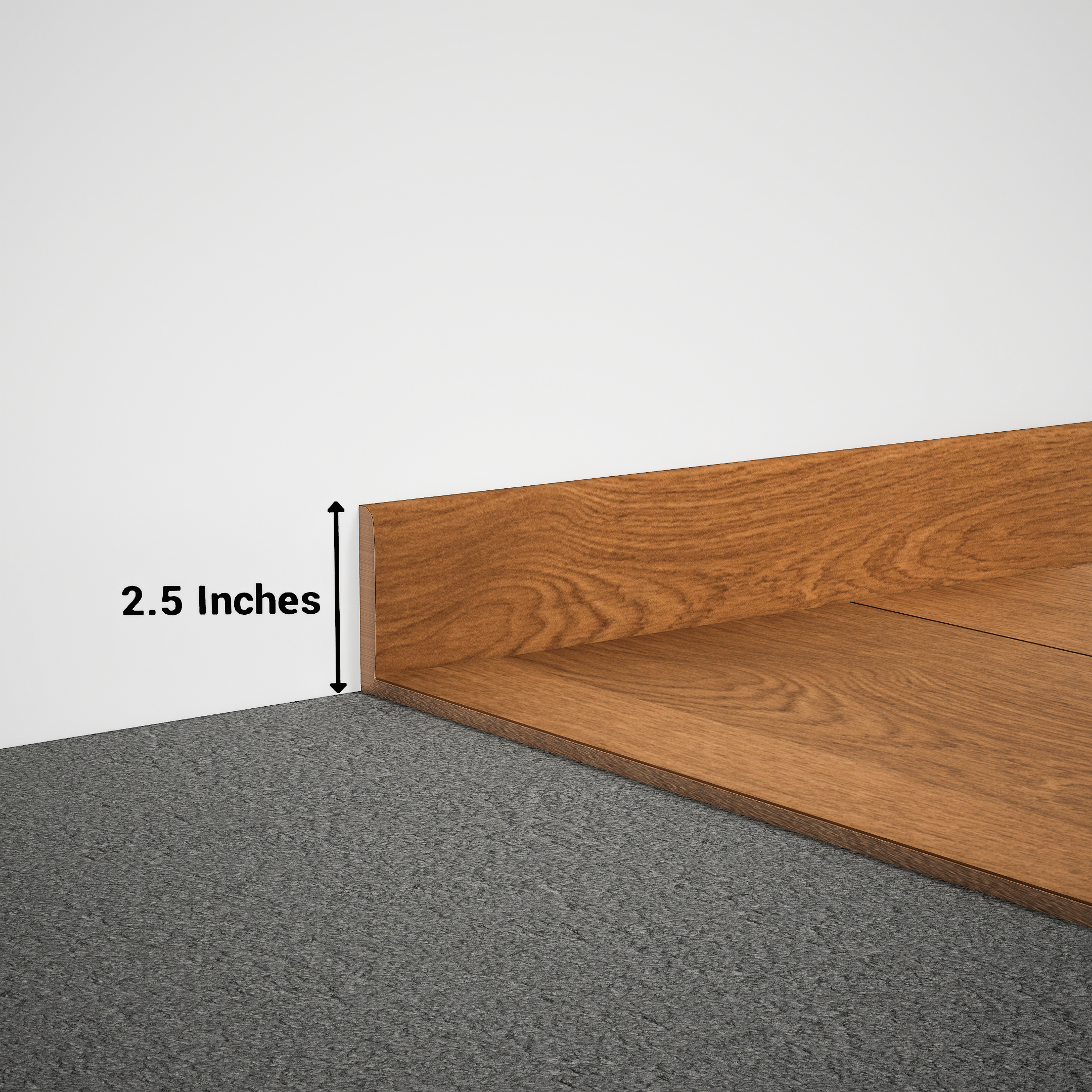 A close-up of a MDF Skirting Aristo Premium PM 00368 D | 8 ft x 2.5 Inch | Compatible for Laminate Wood Floor LF 00256 available at Material Depot in Bangalore