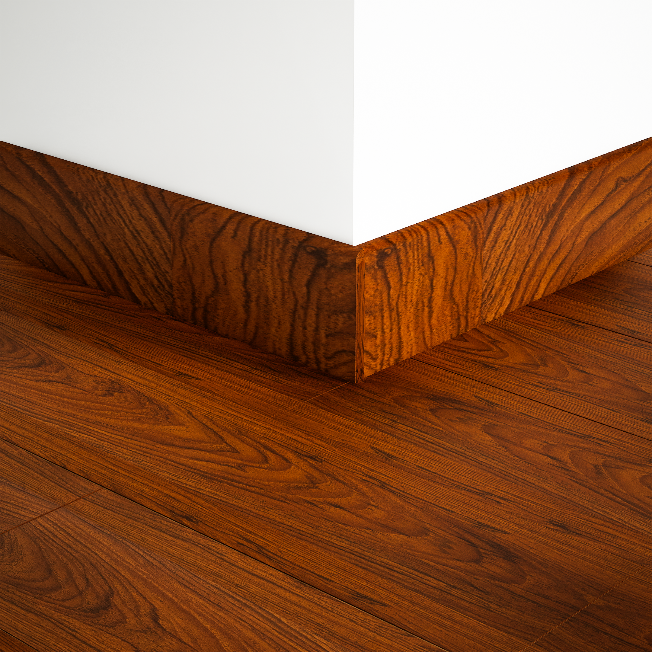 A close-up of a MDF Skirting Aristo PM 00359 F | 8 ft x 3.5 Inch | Compatible for Laminate Wood Floor LF 00259 available at Material Depot in Bangalore