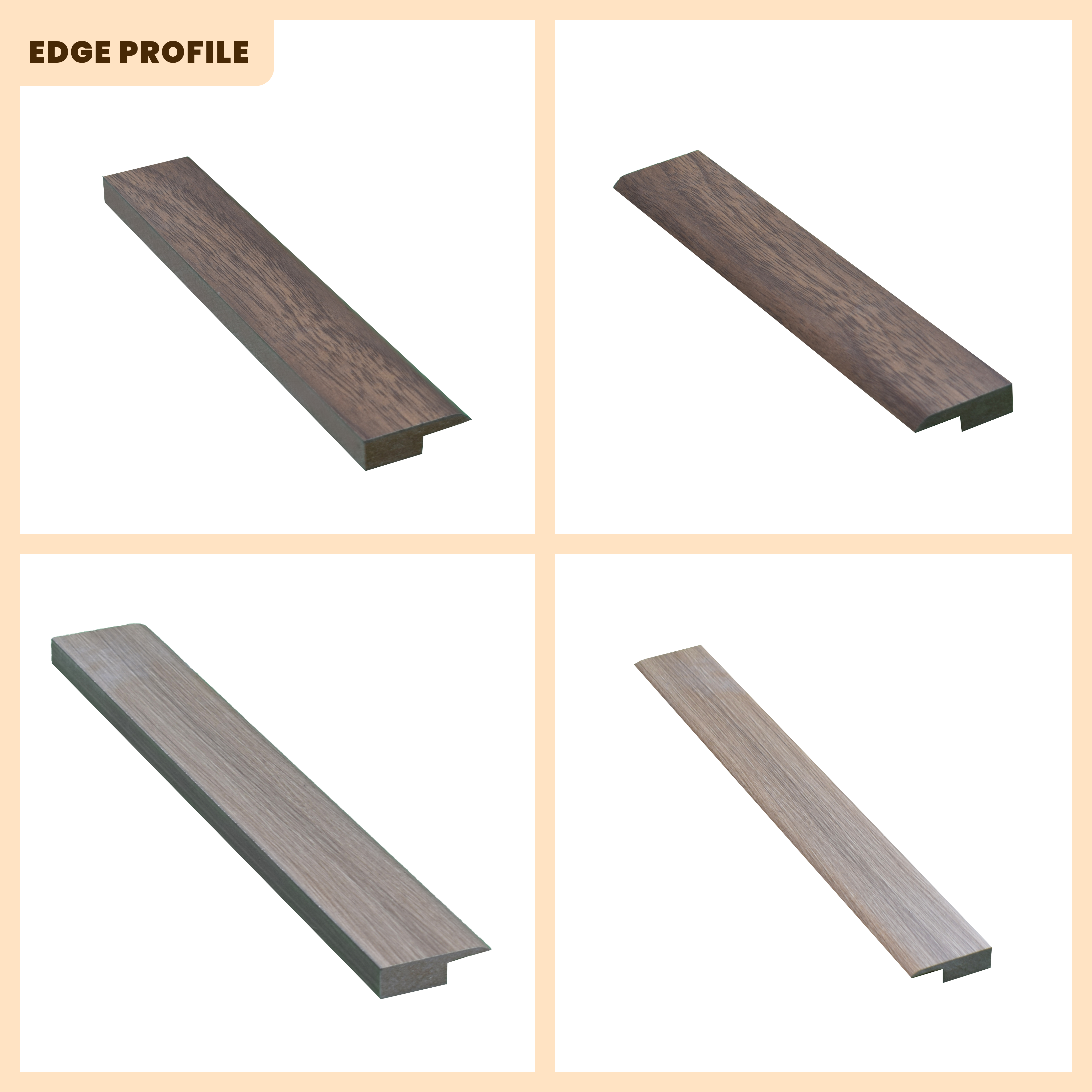 A close-up of a MDF Edge Profile Gleam PM 00385 R | 8 ft x 12 mm x 12 mm | Compatible for Laminate Wood Floor LF 00261 available at Material Depot in Bangalore