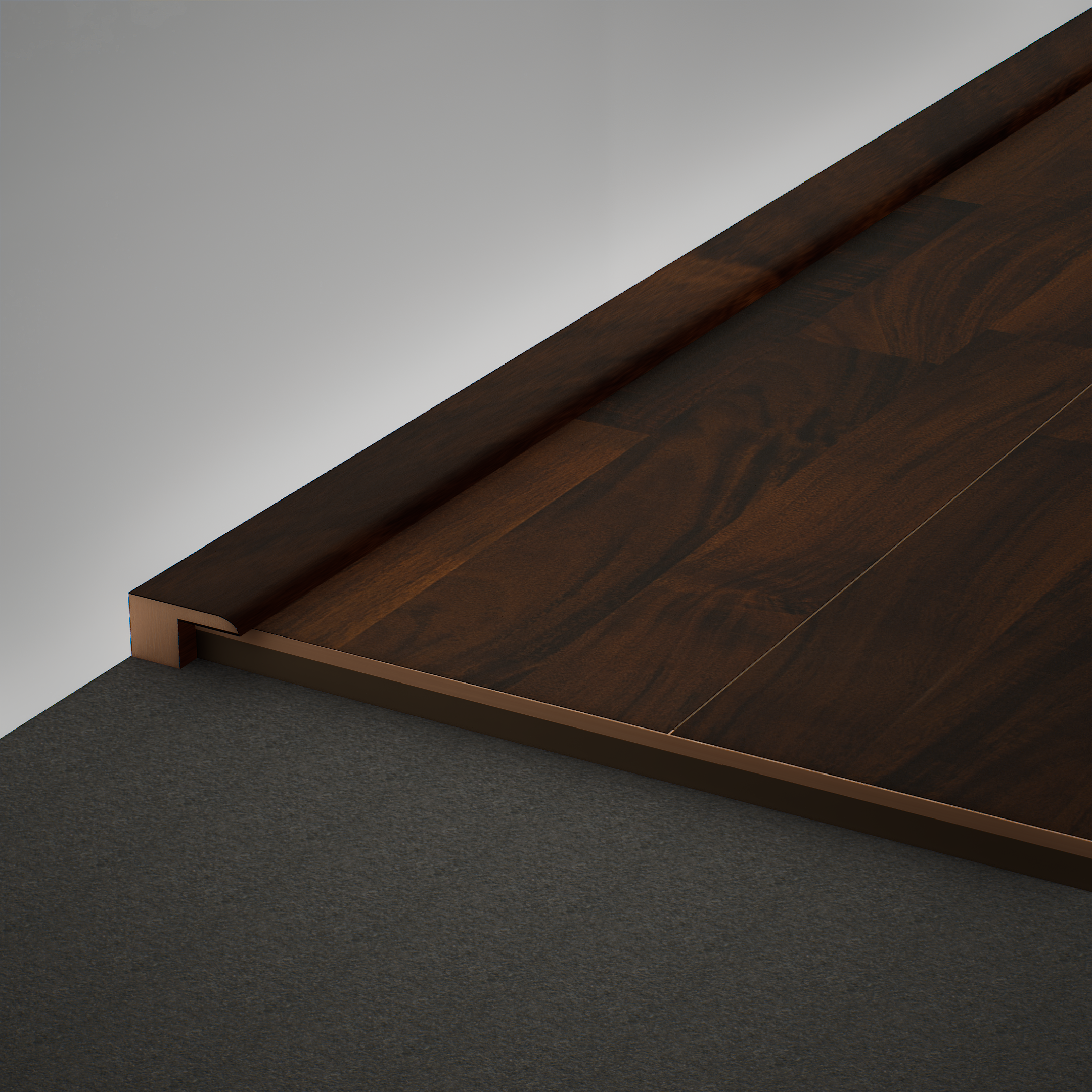 A close-up of a MDF Edge Profile Gleam PM 00385 R | 8 ft x 12 mm x 12 mm | Compatible for Laminate Wood Floor LF 00261 available at Material Depot in Bangalore