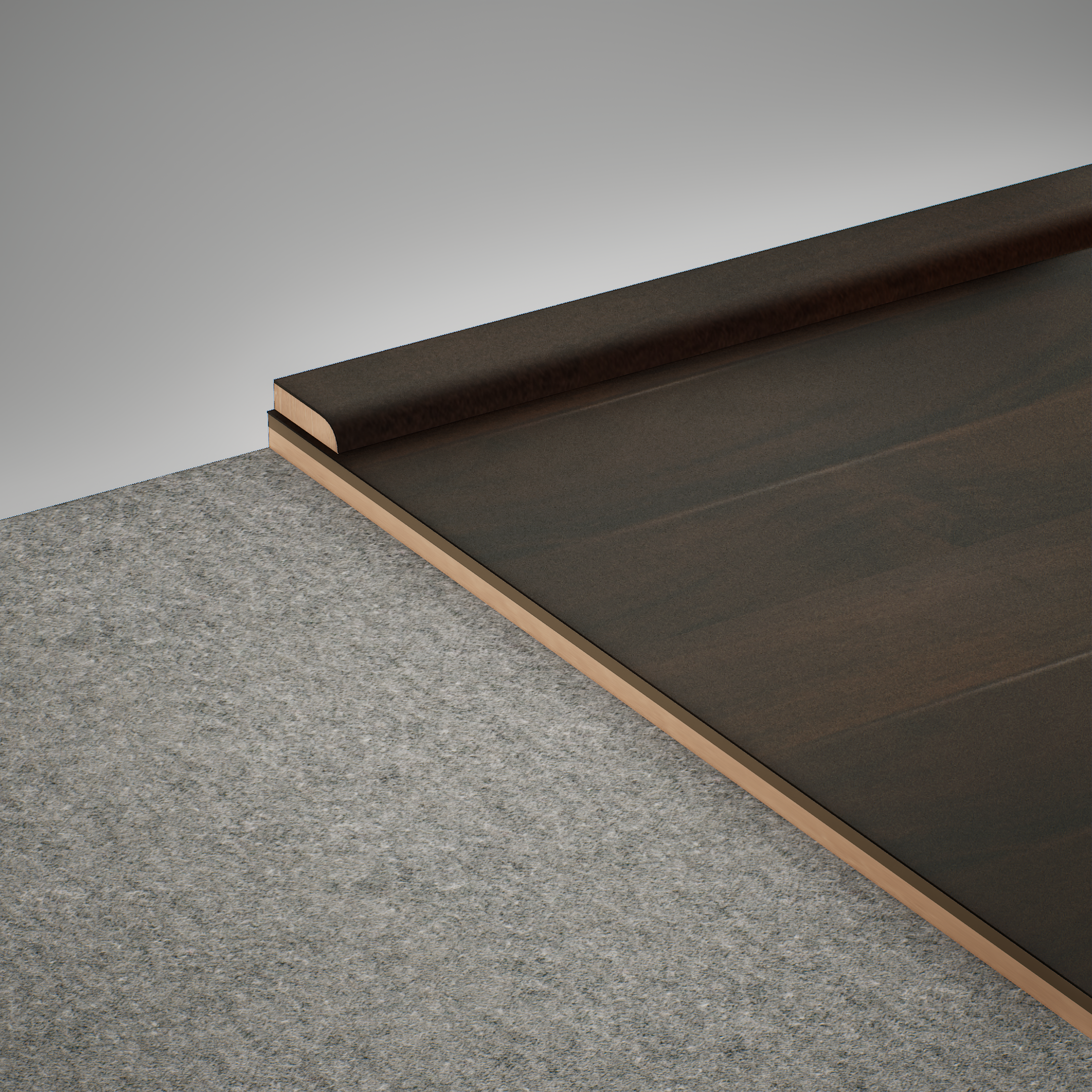 A close-up of a MDF Corner Beading Profile Gleam PM 00387 B | 8 ft x 18 mm x 12 mm | Compatible for Laminate Wood Floor LF 00264 available at Material Depot in Bangalore