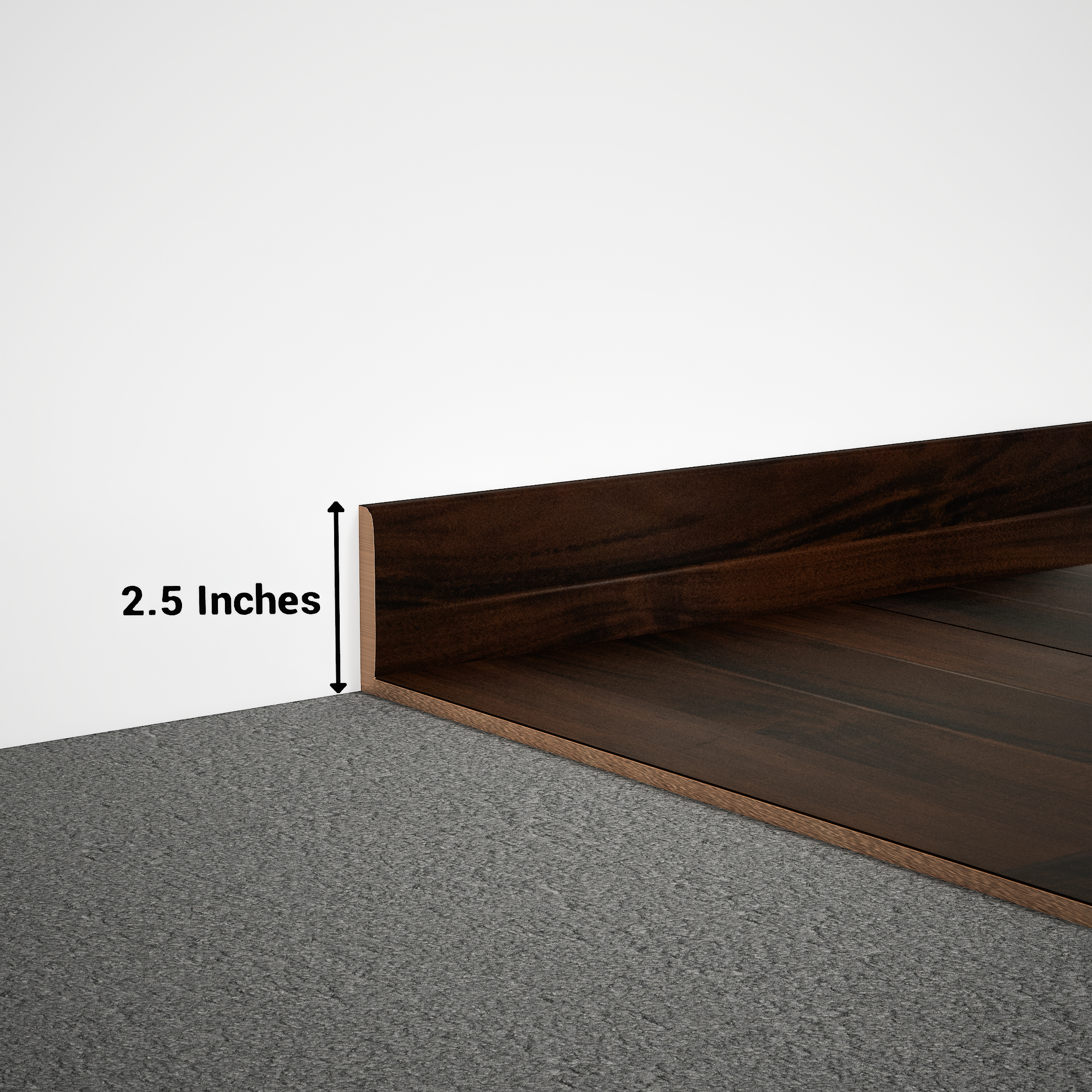 A close-up of a MDF Skirting Gleam PM 00387 D | 8 ft x 2.5 Inch | Compatible for Laminate Wood Floor LF 00264 available at Material Depot in Bangalore