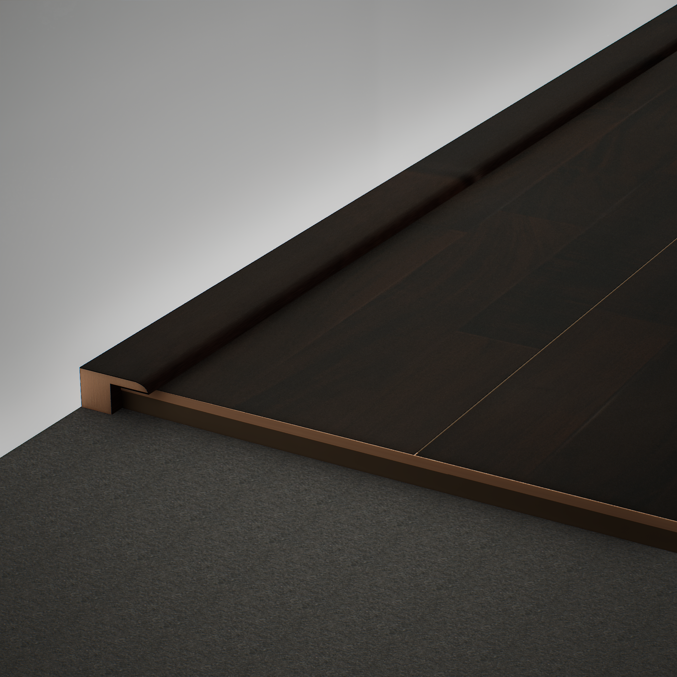 A close-up of a MDF Edge Profile Gleam PM 00387 R | 8 ft x 12 mm x 12 mm | Compatible for Laminate Wood Floor LF 00264 available at Material Depot in Bangalore