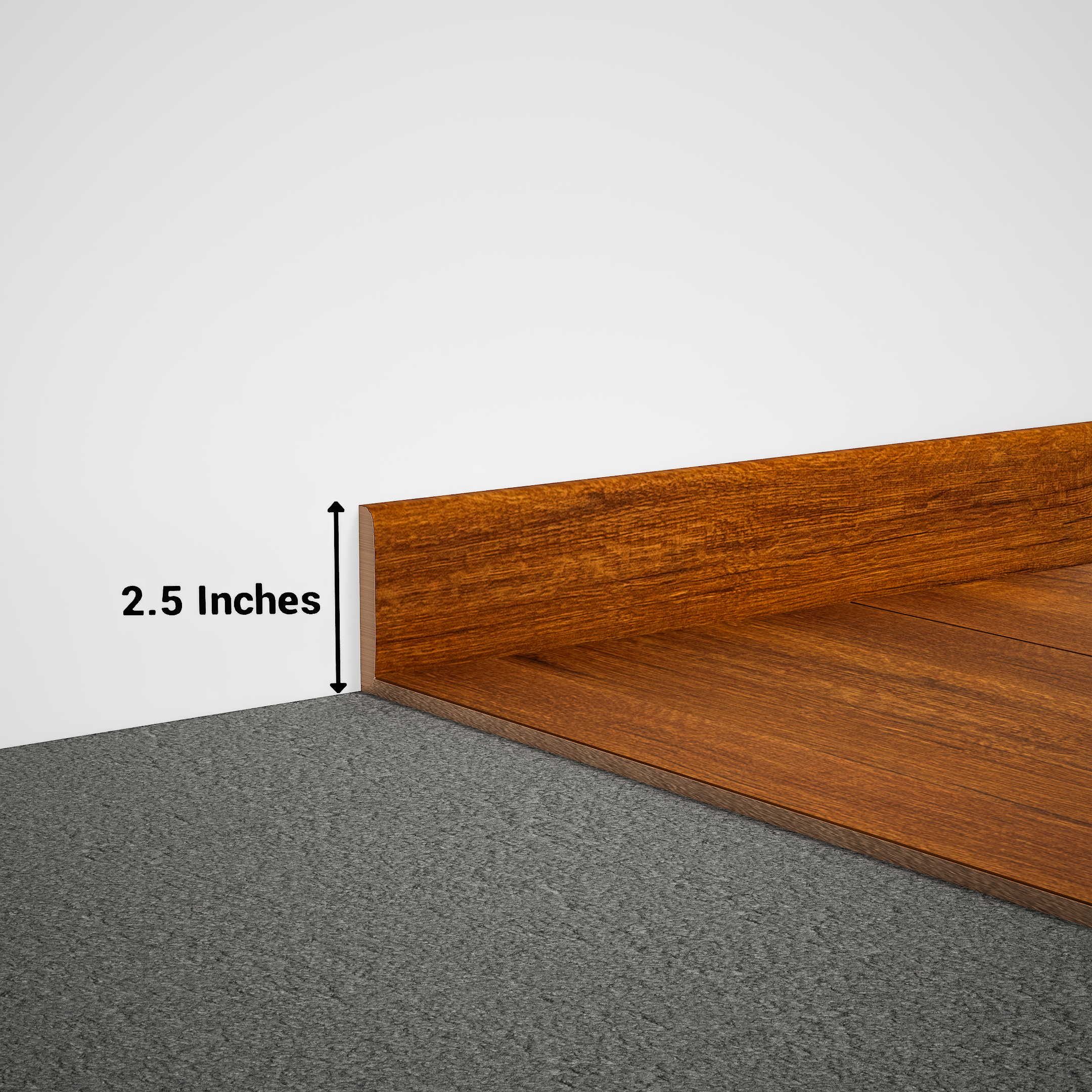 A close-up of a MDF Skirting Heirloom PM 00348 D | 8 ft x 2.5 Inch | Compatible for Laminate Wood Floor LF 00268 available at Material Depot in Bangalore