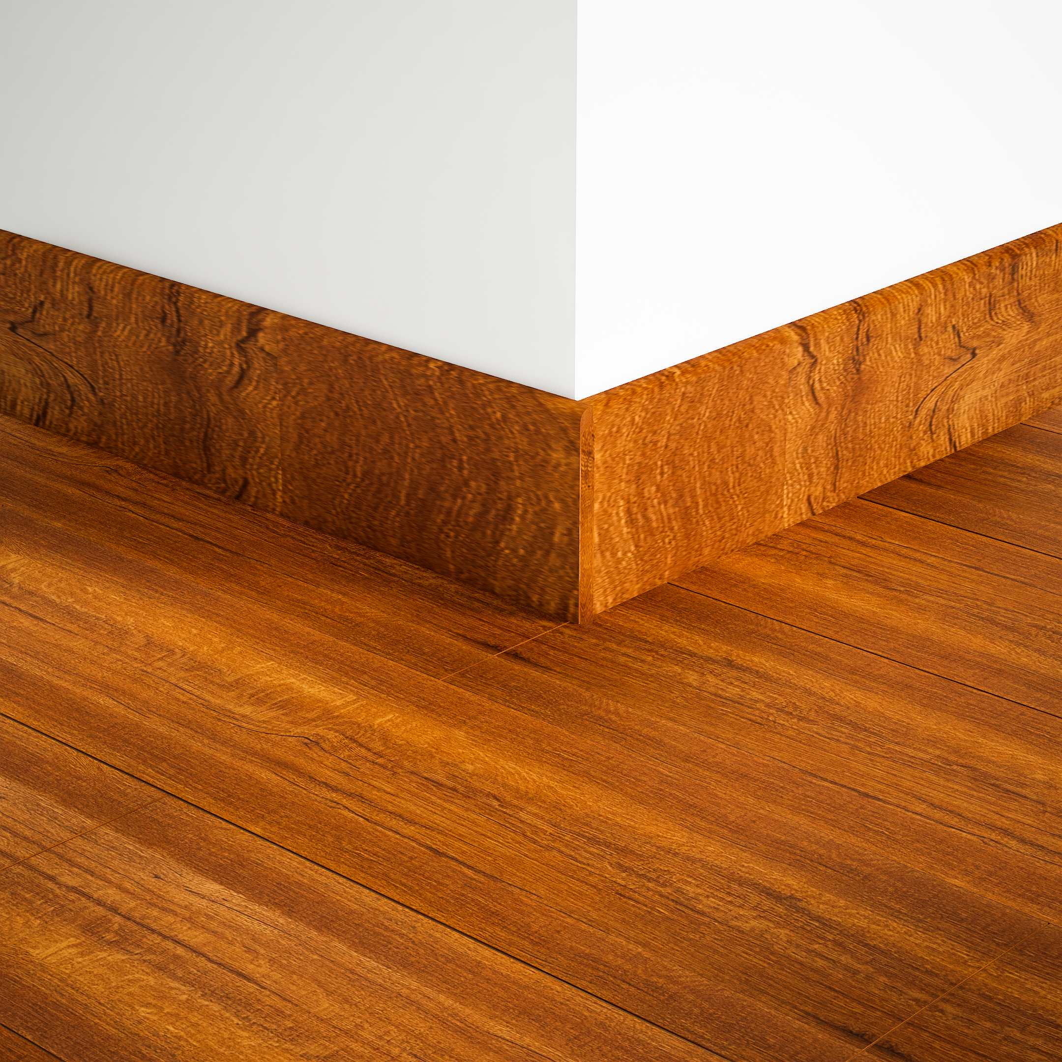 A close-up of a MDF Skirting Heirloom PM 00348 D | 8 ft x 2.5 Inch | Compatible for Laminate Wood Floor LF 00268 available at Material Depot in Bangalore