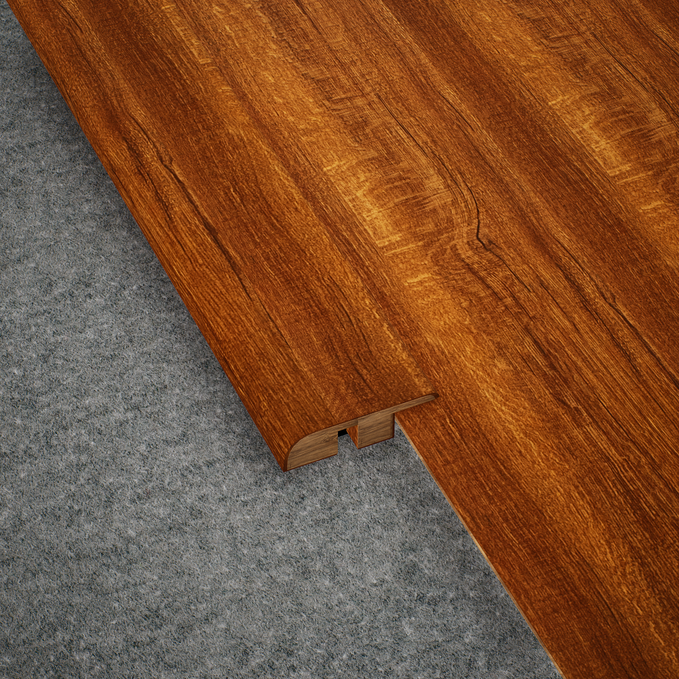 A close-up of a MDF Reducer R Profile Heirloom PM 00348 H | 8 ft x 12 mm x 12 mm | Compatible for Laminate Wood Floor LF 00268 available at Material Depot in Bangalore