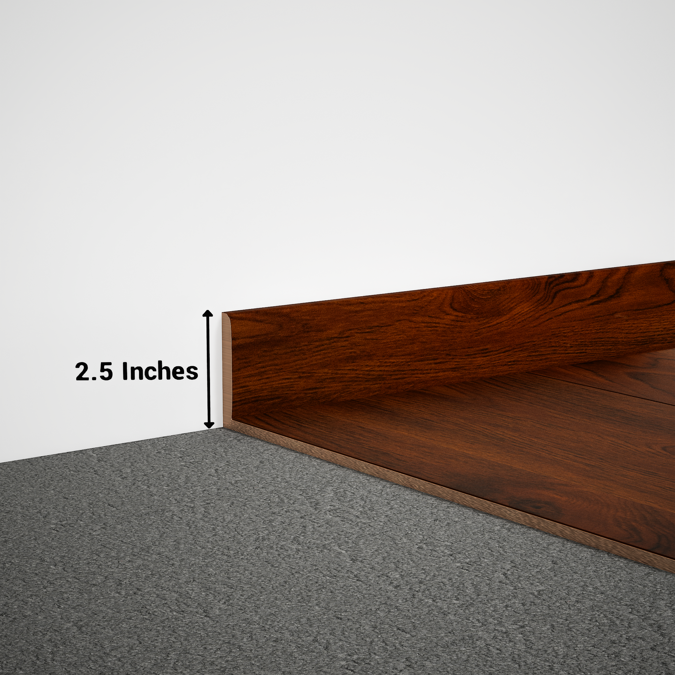 A close-up of a MDF Skirting Heirloom PM 00350 D | 8 ft x 2.5 Inch | Compatible for Laminate Wood Floor LF 00269 available at Material Depot in Bangalore