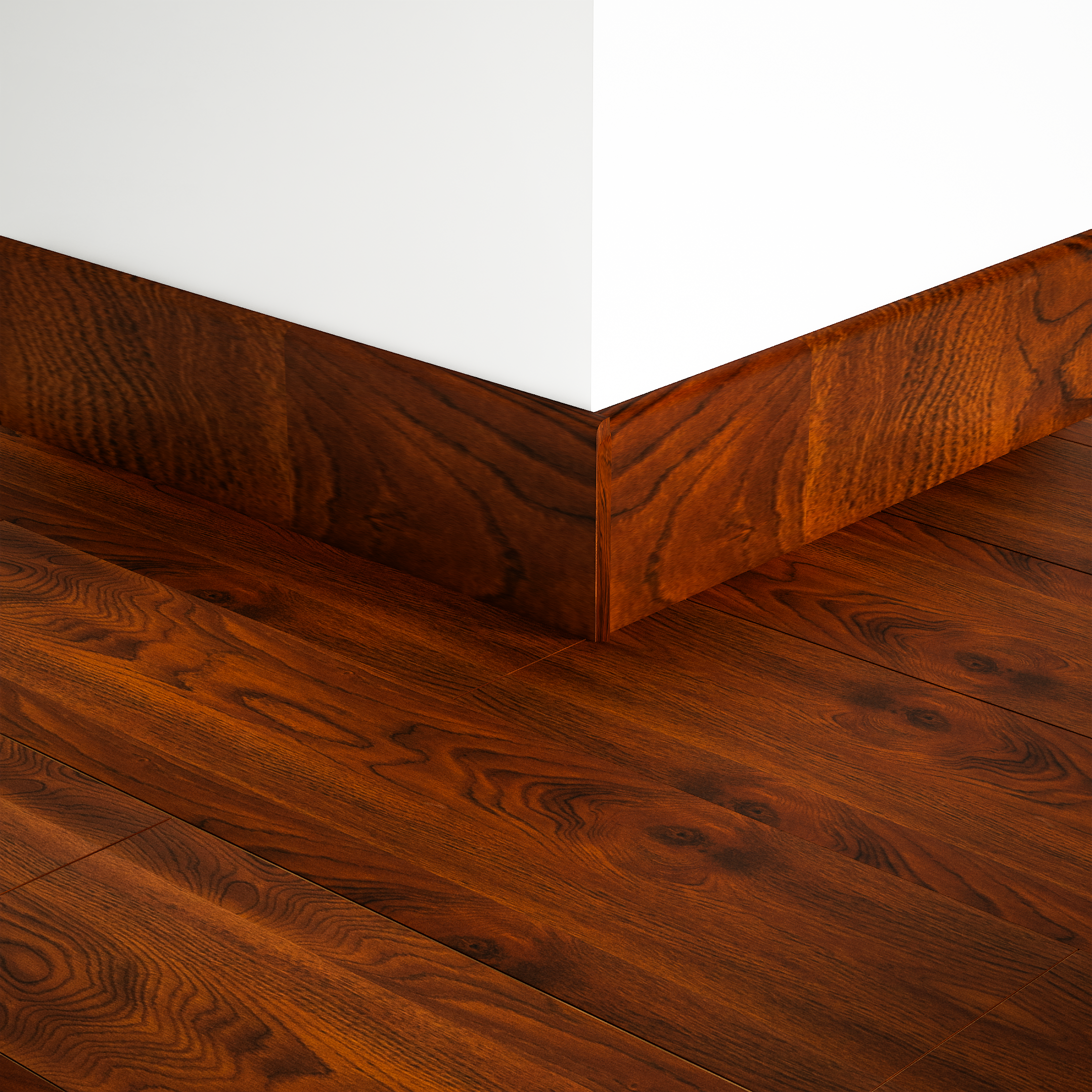 A close-up of a MDF Skirting Heirloom PM 00350 D | 8 ft x 2.5 Inch | Compatible for Laminate Wood Floor LF 00269 available at Material Depot in Bangalore