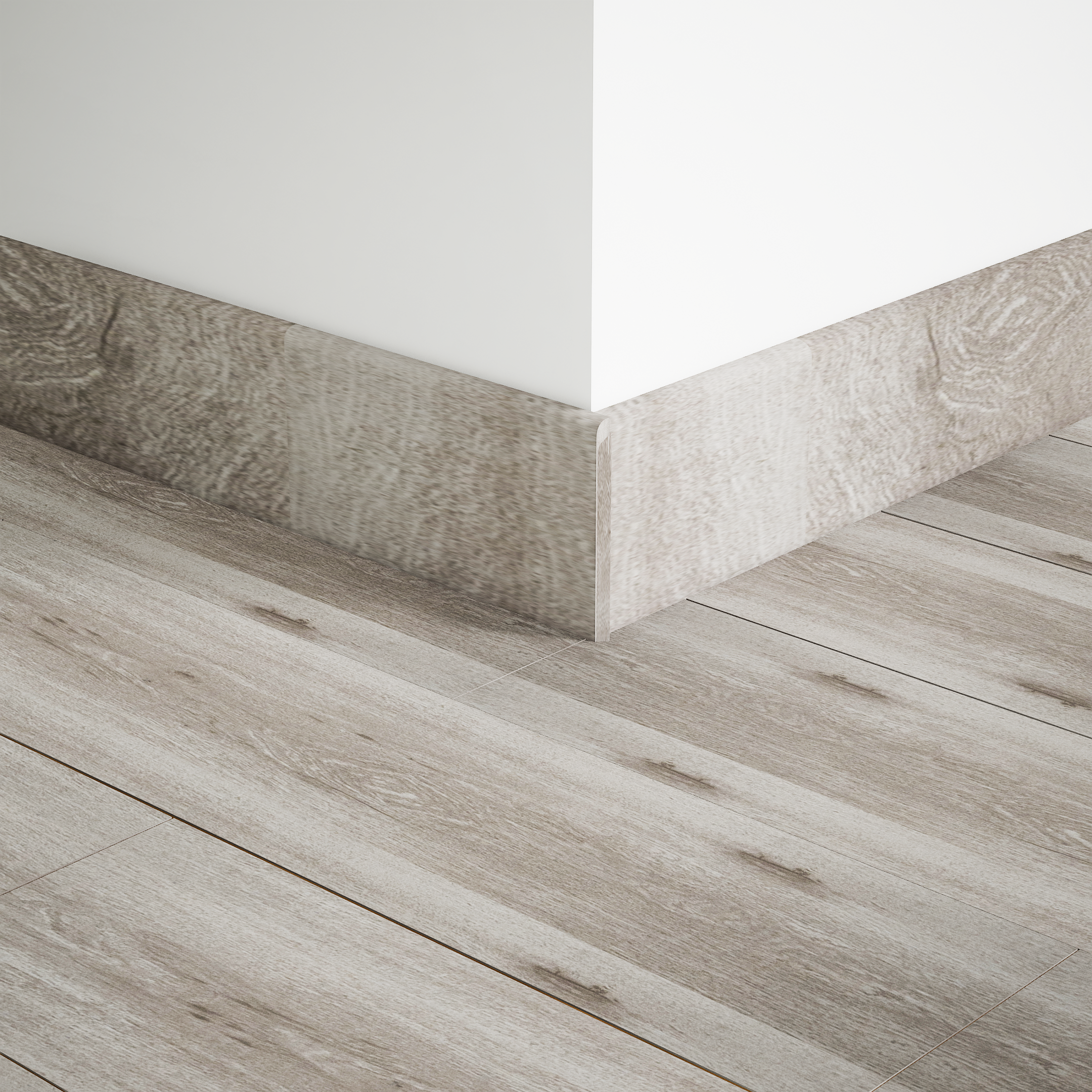 A close-up of a MDF Skirting Heirloom PM 00351 E | 8 ft x 3 Inch | Compatible for Laminate Wood Floor LF 00270 available at Material Depot in Bangalore