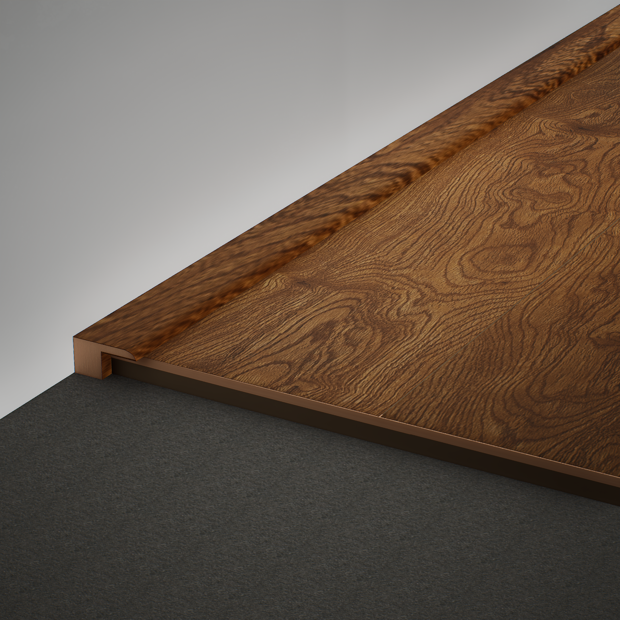 A close-up of a MDF Edge Profile Heirloom PM 00354 R | 8 ft x 12 mm x 12 mm | Compatible for Laminate Wood Floor LF 00272 available at Material Depot in Bangalore