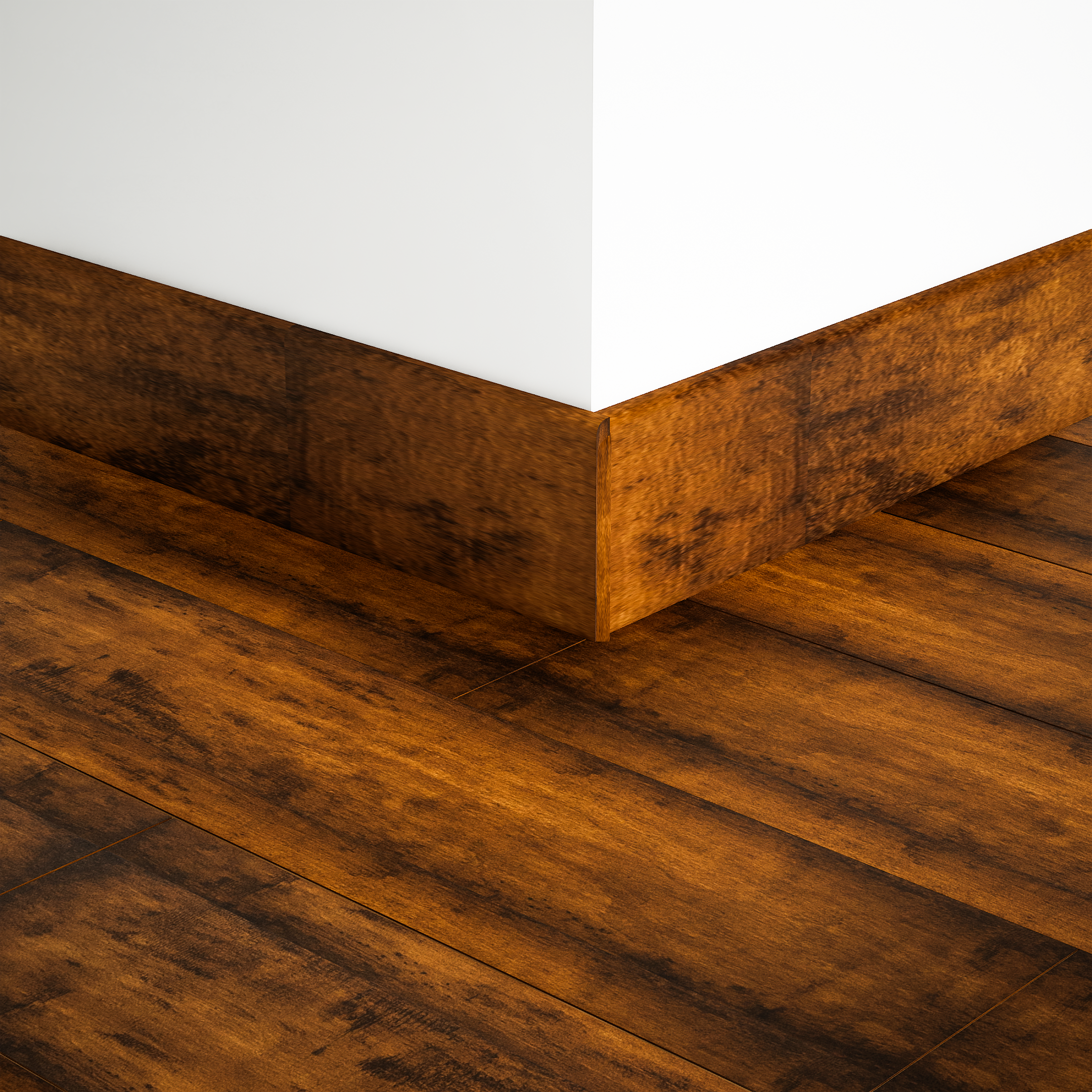 A close-up of a MDF Skirting Edge Flow PM 00377 D | 8 ft x 2.5 Inch | Compatible for Laminate Wood Floor LF 00280 available at Material Depot in Bangalore