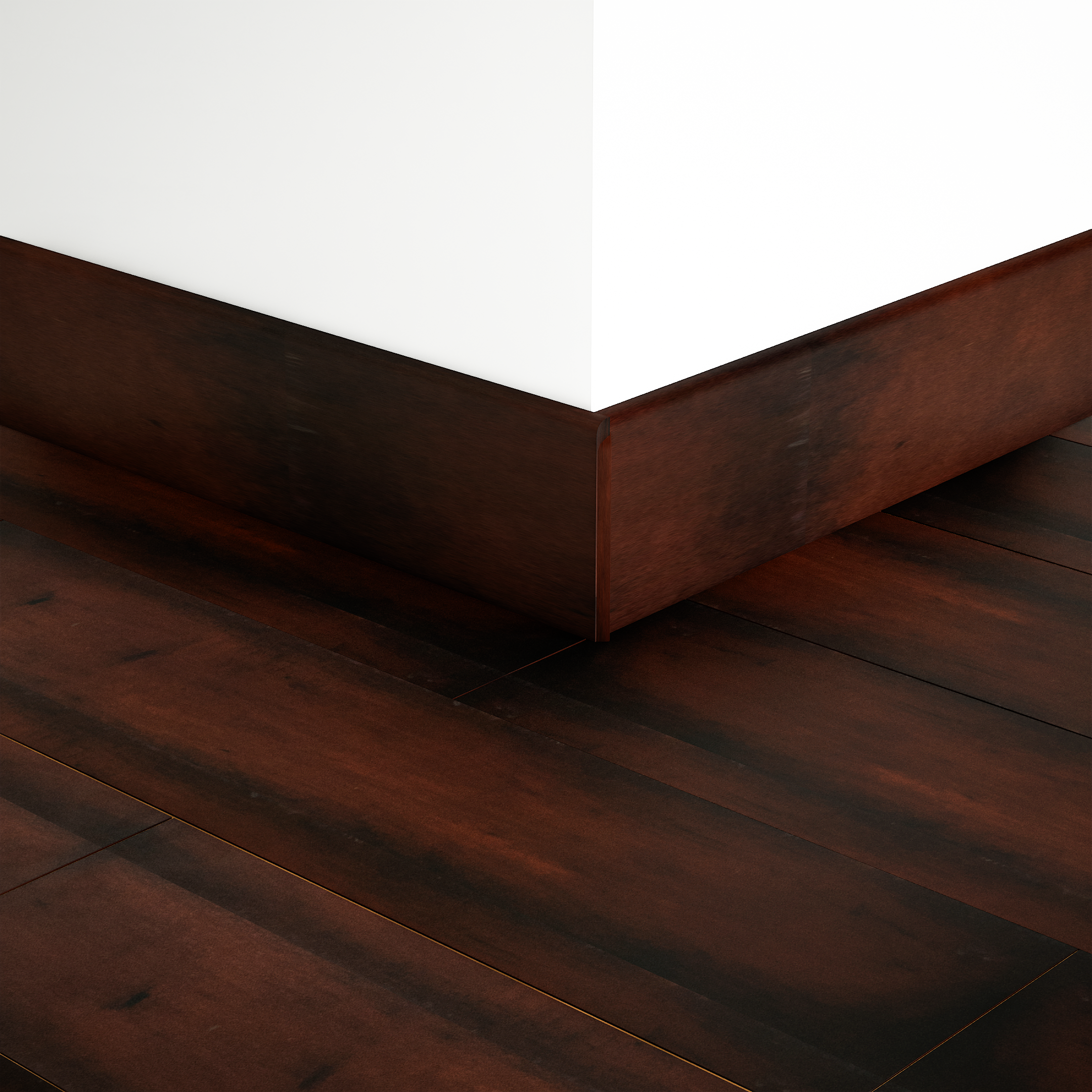 A close-up of a MDF Skirting Edge Flow PM 00378 D | 8 ft x 2.5 Inch | Compatible for Laminate Wood Floor LF 00281 available at Material Depot in Bangalore